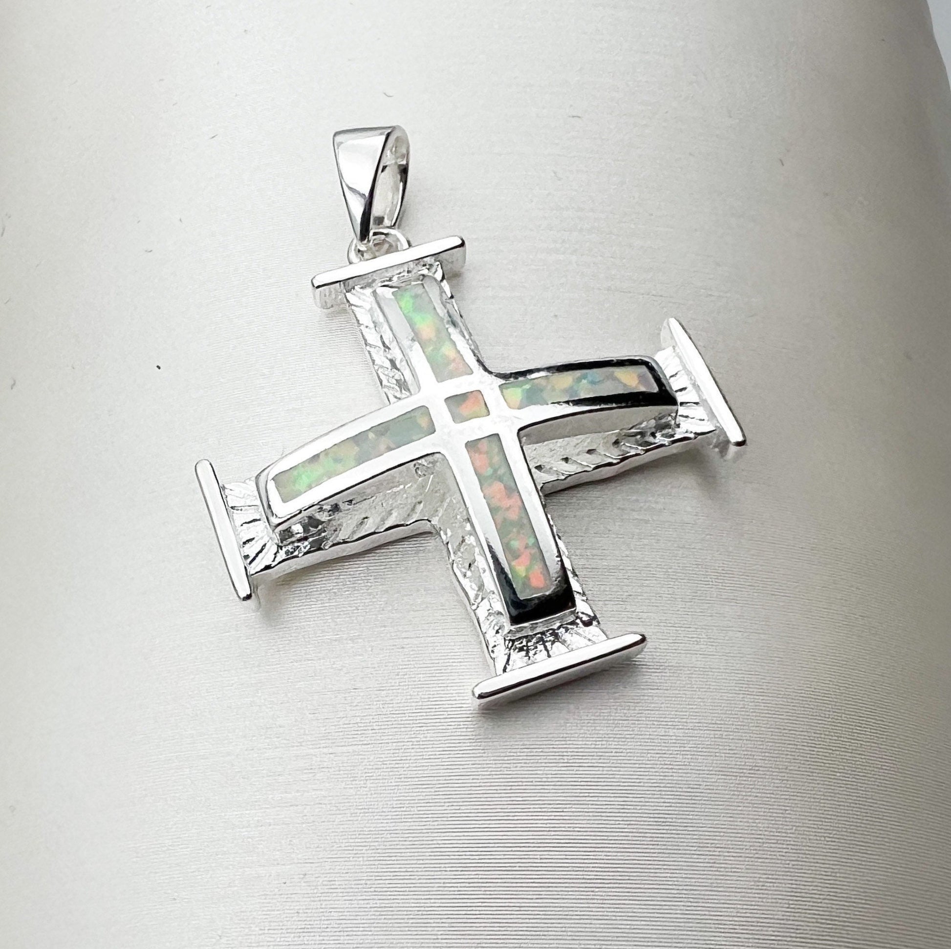 White Opal Cross Pendant Necklace – Silver 925