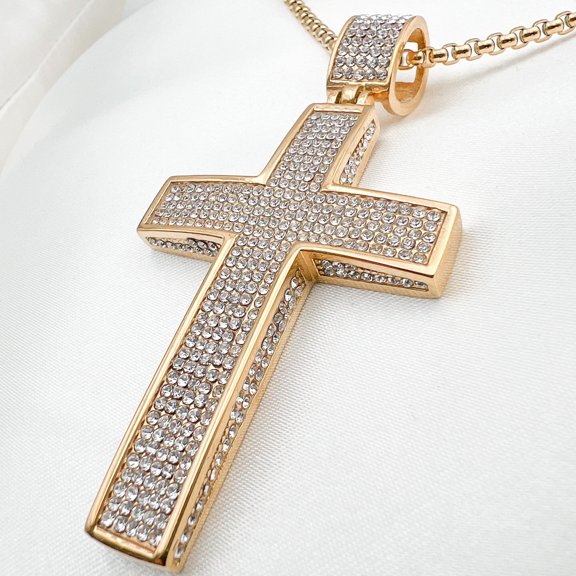 Large Christian Cross Necklace with Austrian Crystals