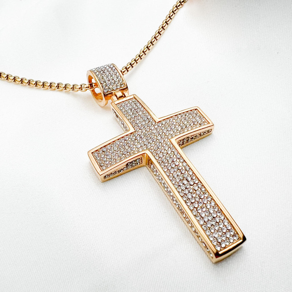 Large Christian Cross Necklace with Austrian Crystals