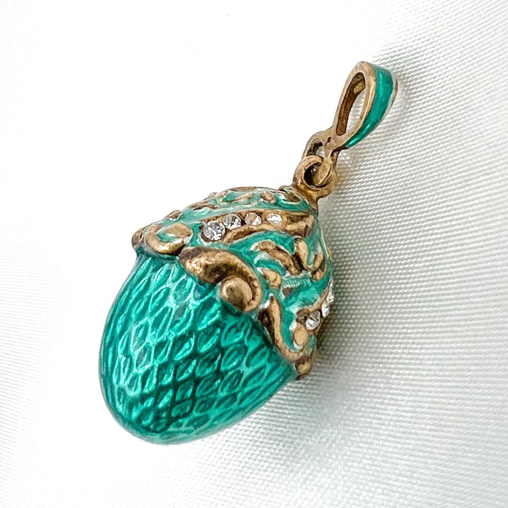 Turquoise Blessing Egg Pendant with Zircon Accents in Silver 925 and Enamel