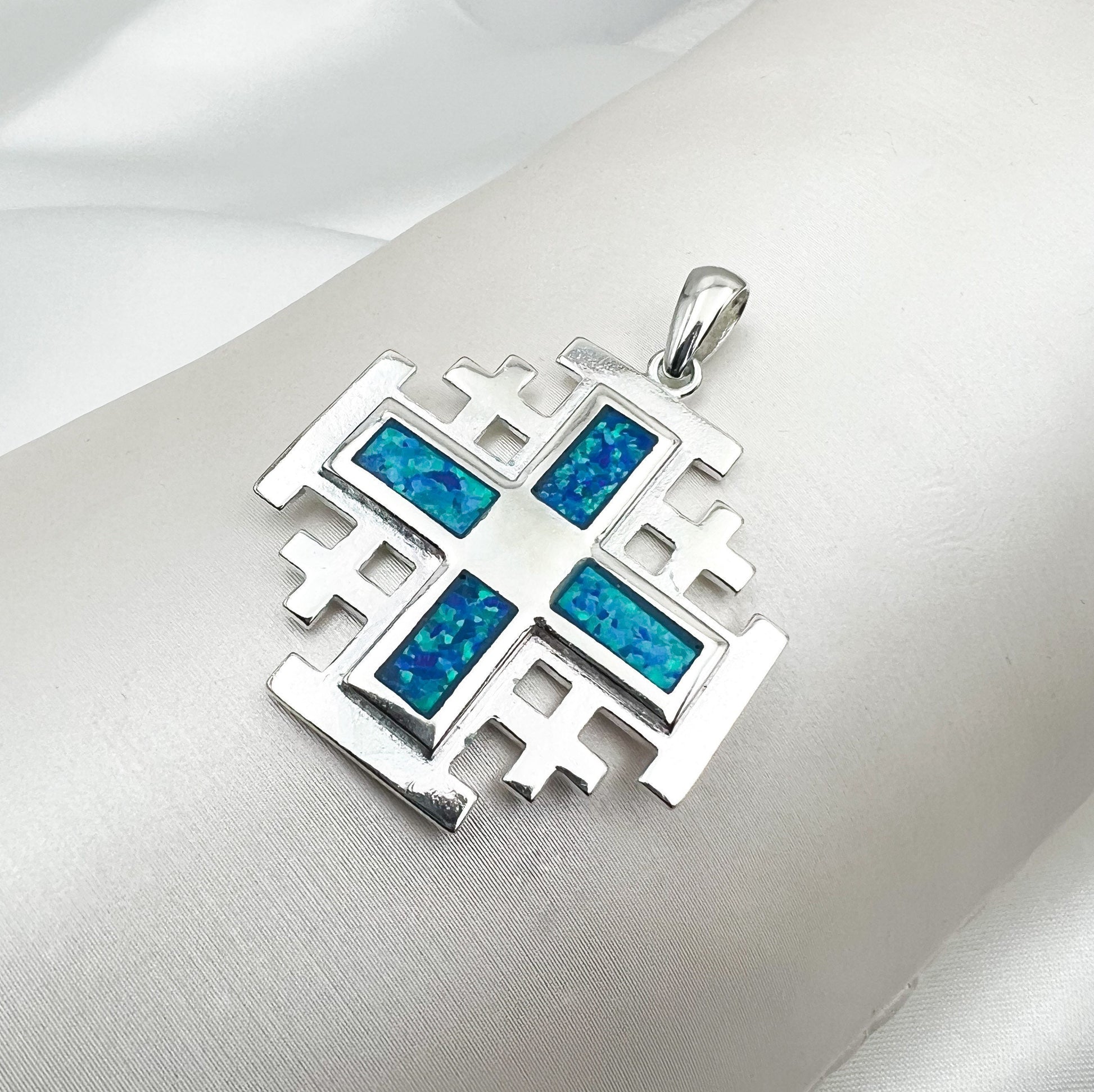 Opal Jerusalem Cross Pendant in Silver 925