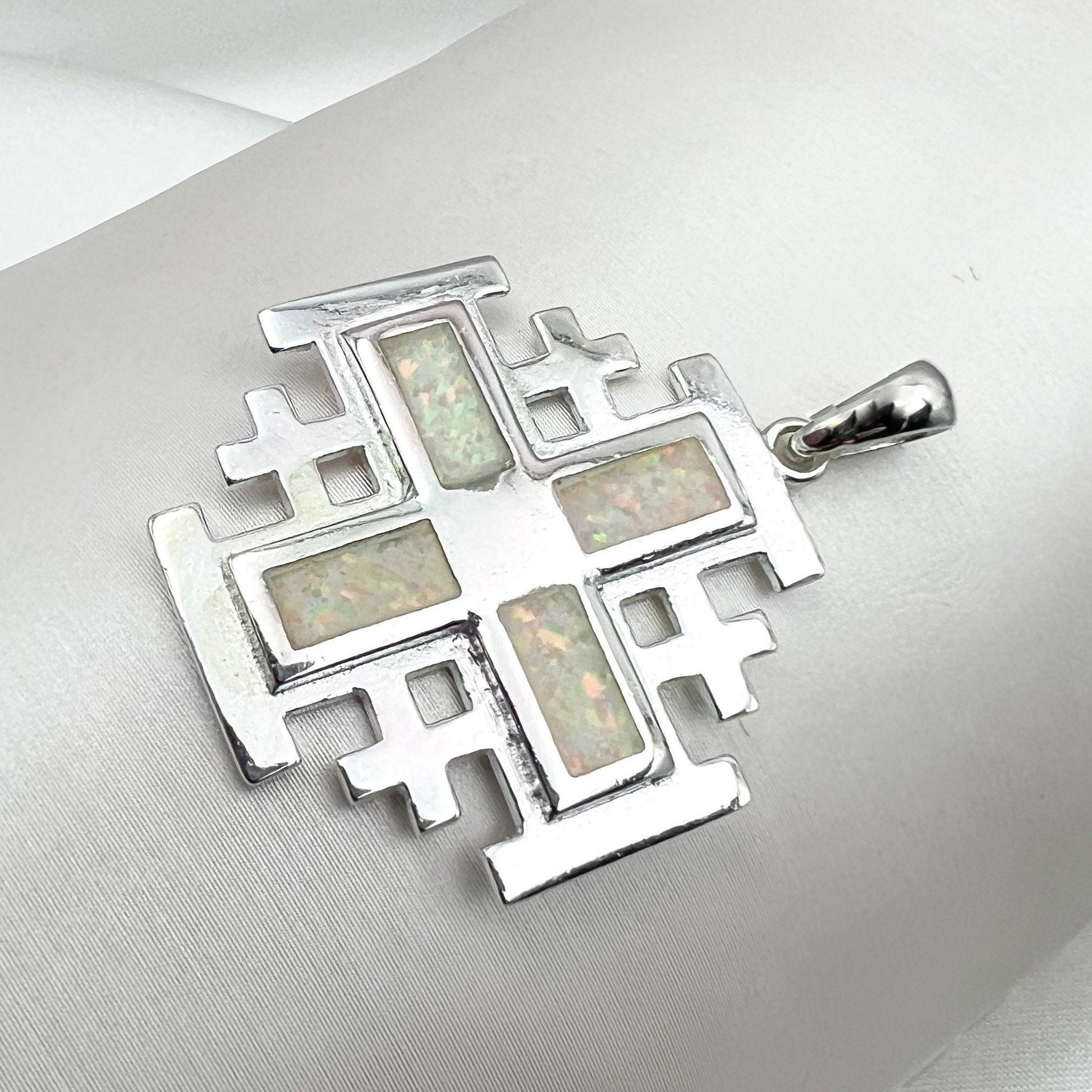 White Opal Jerusalem Cross Pendant – Silver 925