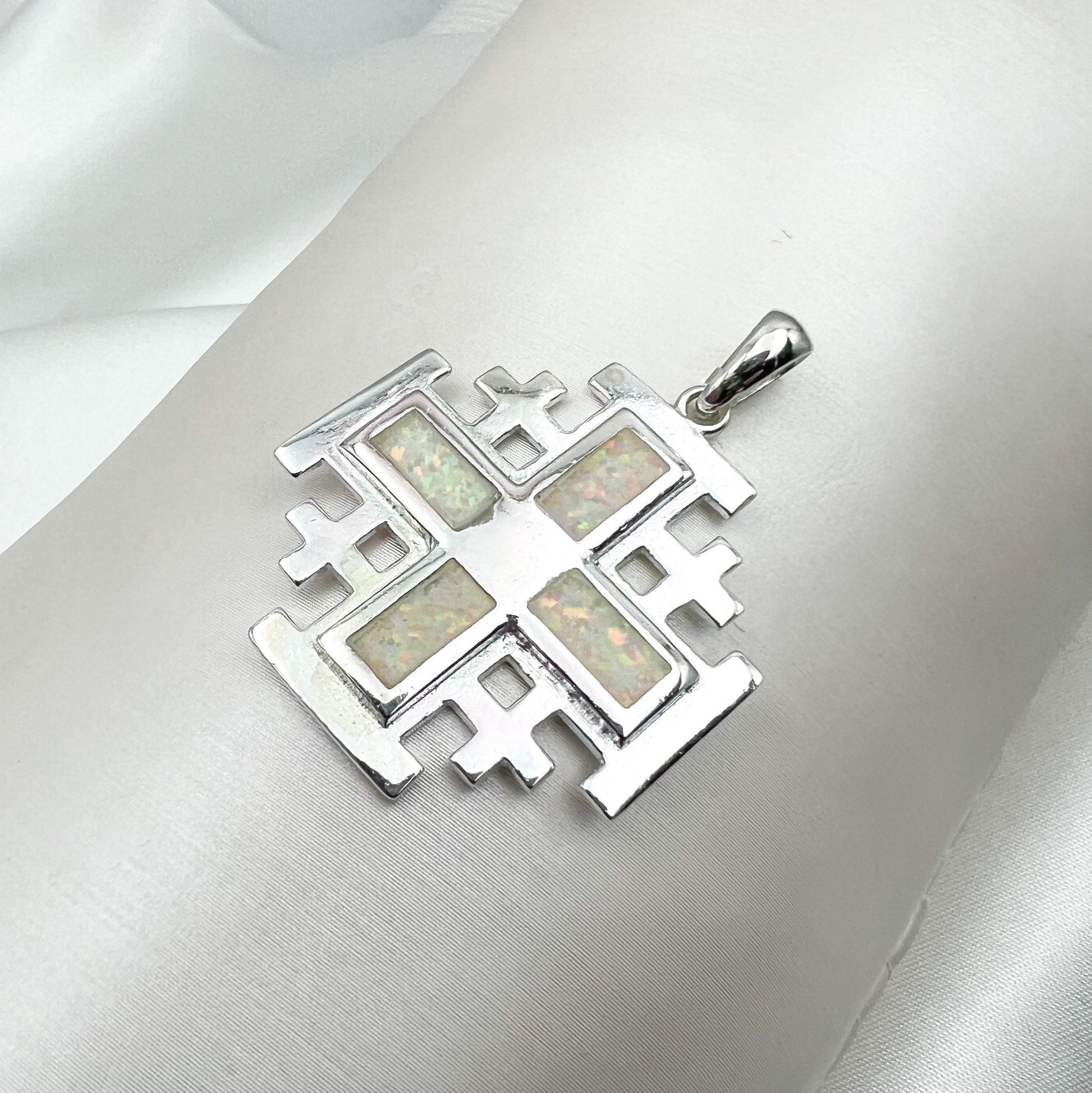 White Opal Jerusalem Cross Pendant – Silver 925