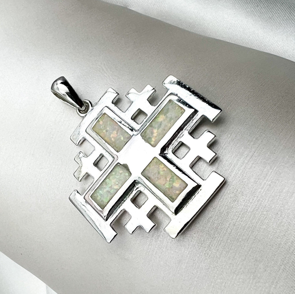 White Opal Jerusalem Cross Pendant – Silver 925