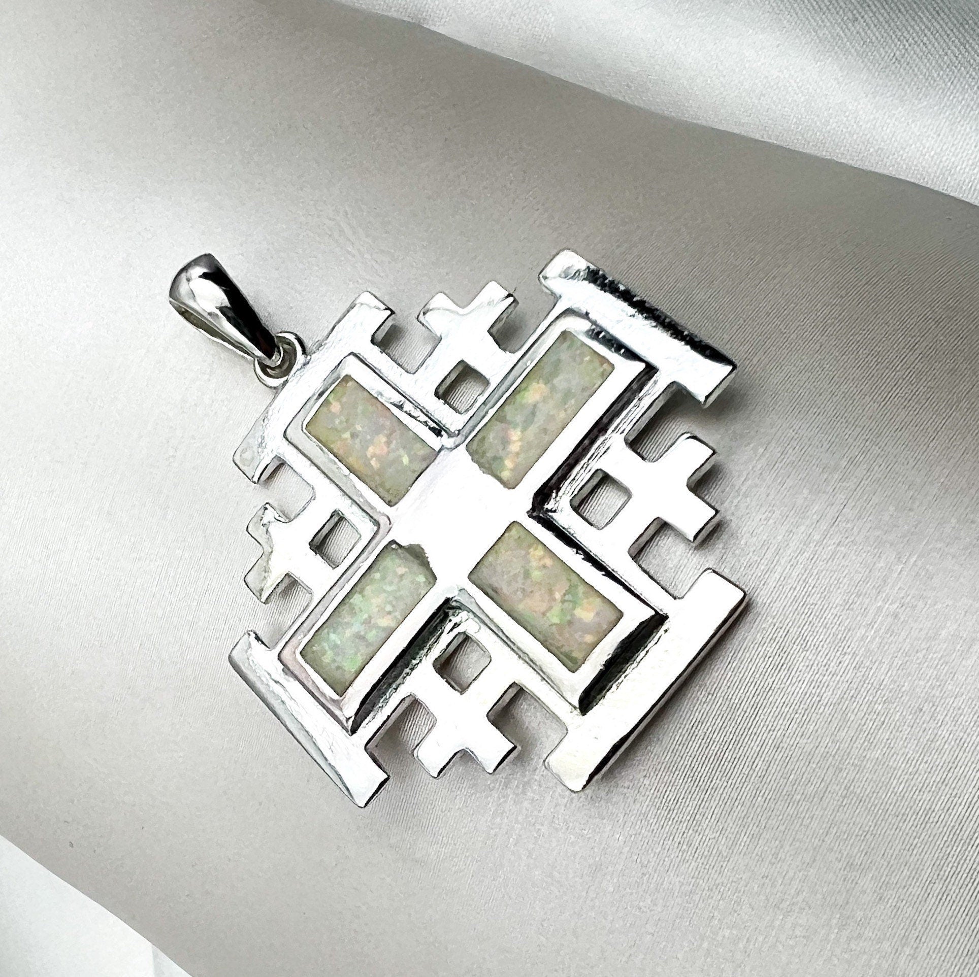 White Opal Jerusalem Cross Pendant – Silver 925