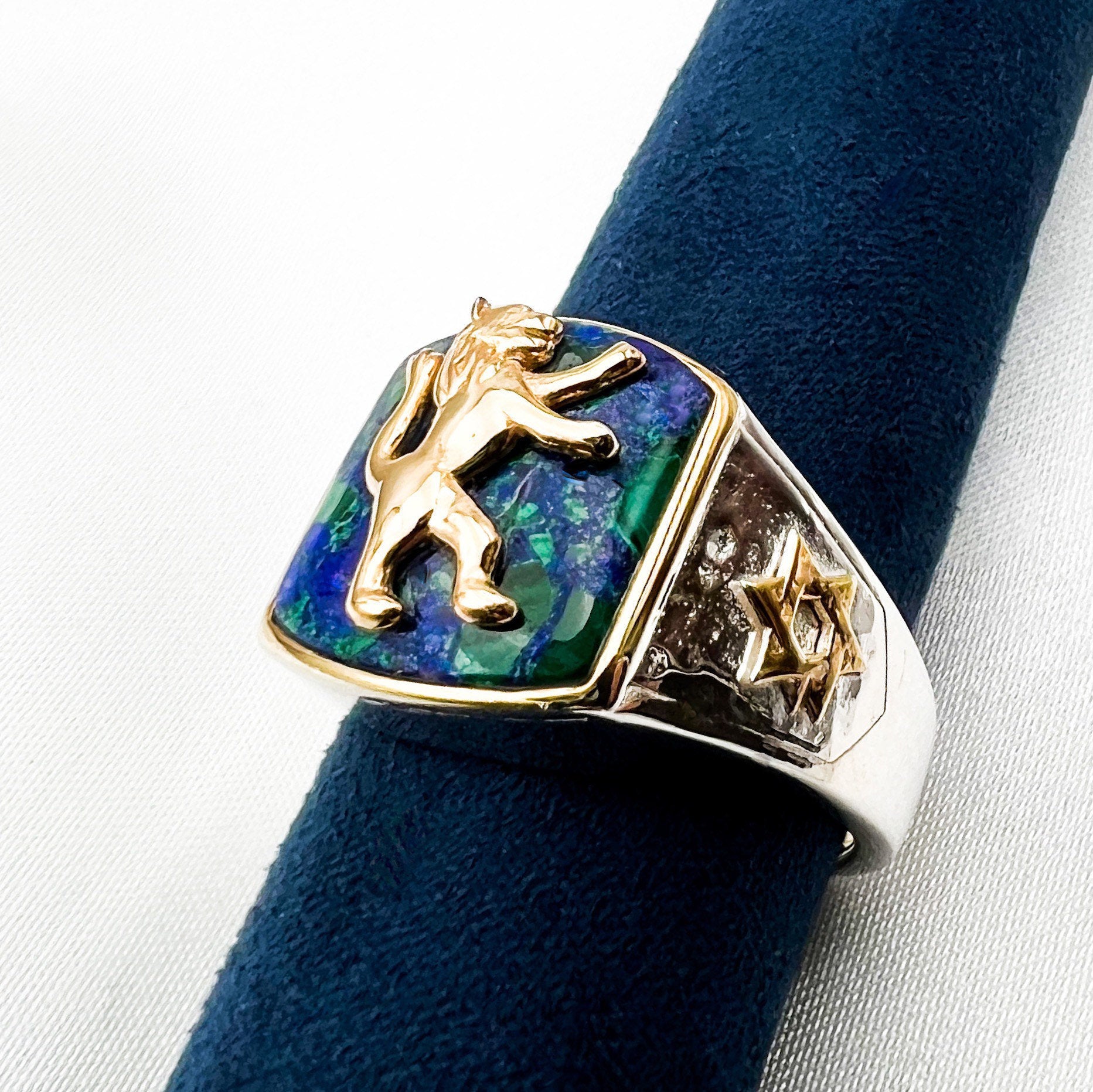 Lion of Judah King Solomon Ring with David Stars in 14k Gold