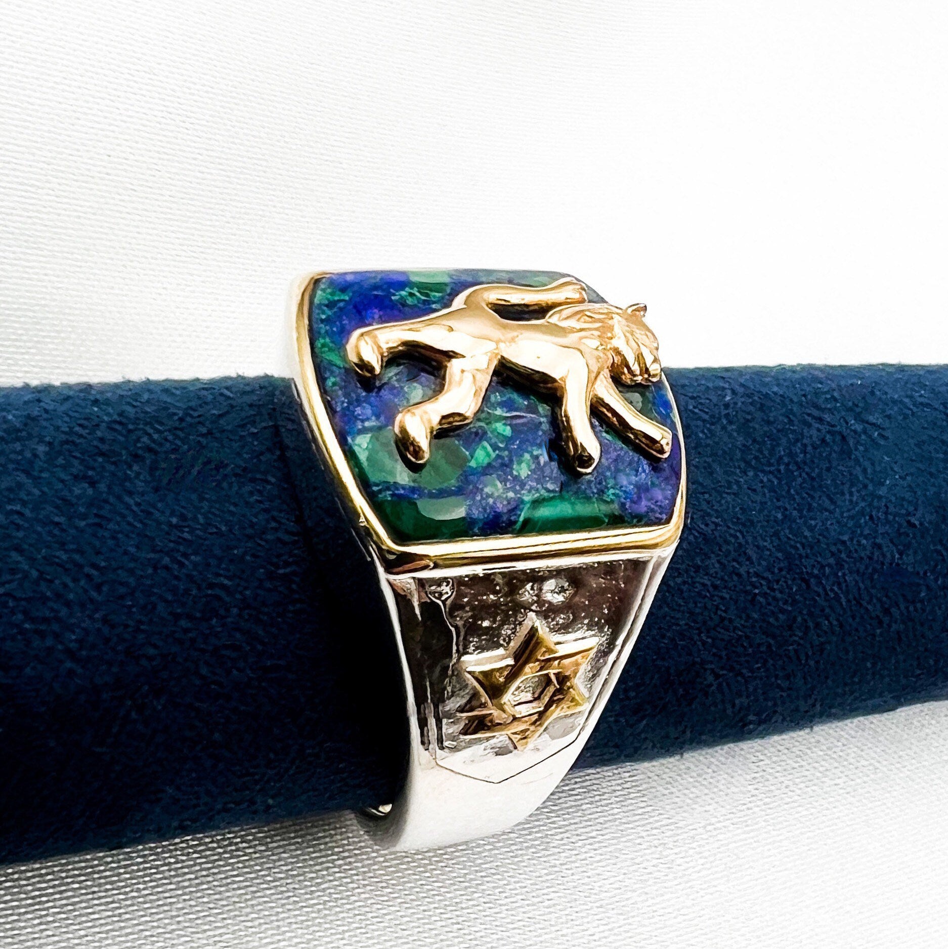 Lion of Judah King Solomon Ring with David Stars in 14k Gold