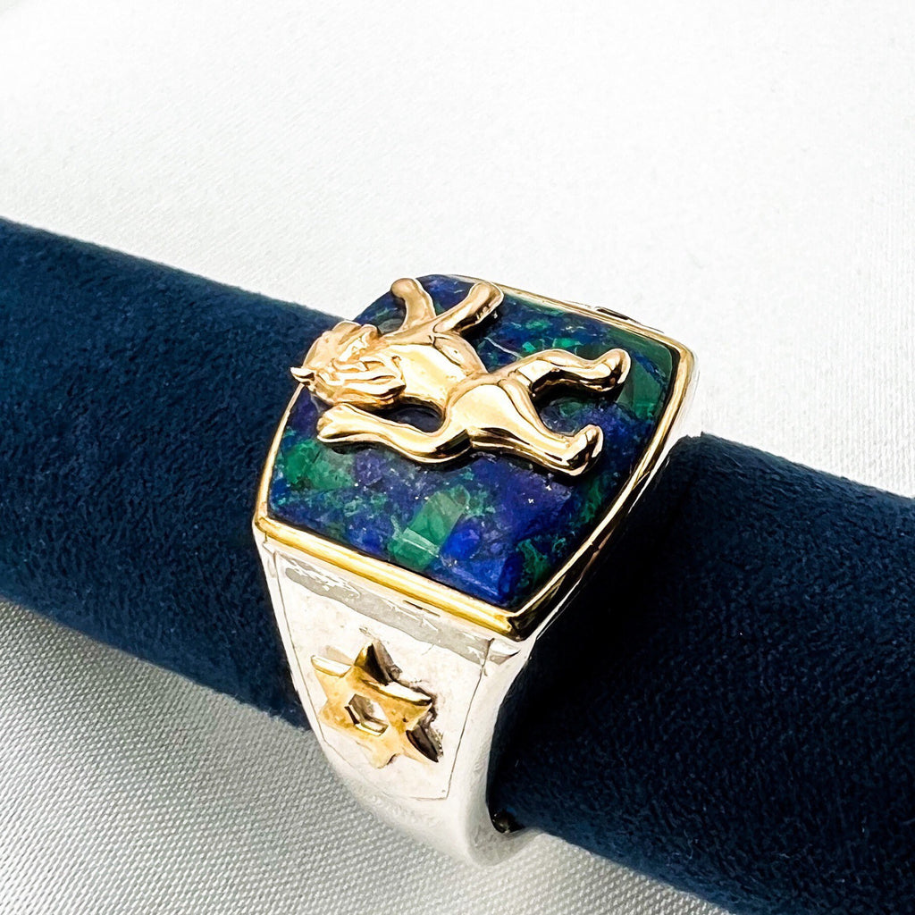 Lion of Judah King Solomon Ring with David Stars in 14k Gold