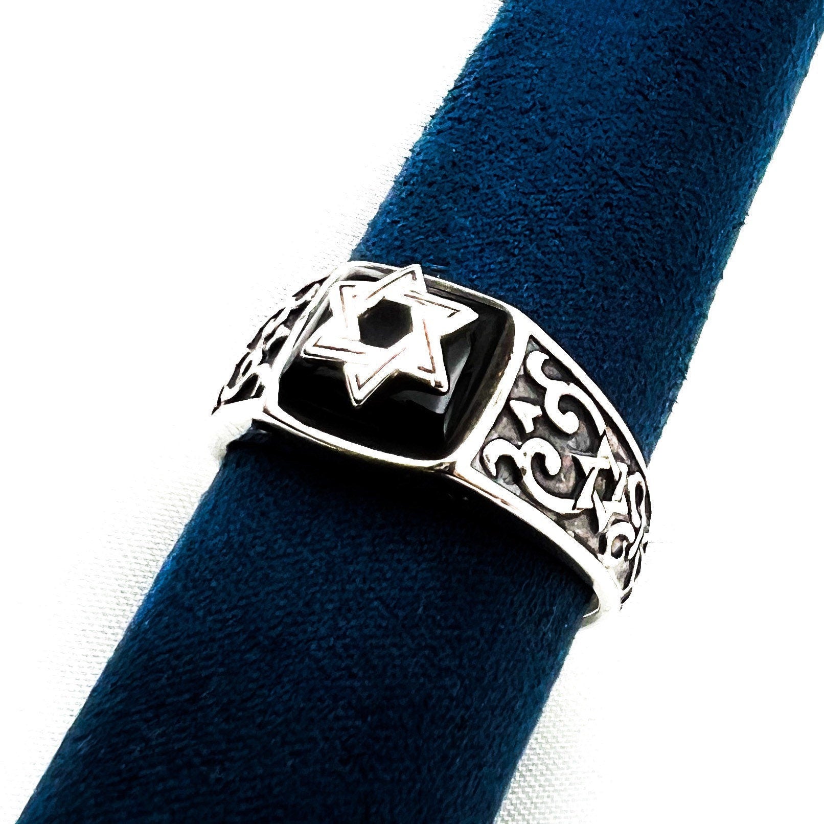 Sterling Silver Star of David Ring with Black Onyx Stone