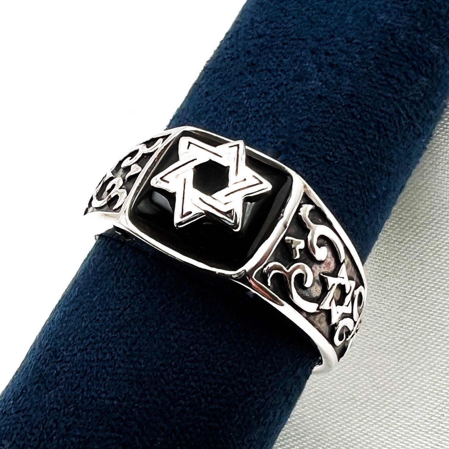 Sterling Silver Star of David Ring with Black Onyx Stone