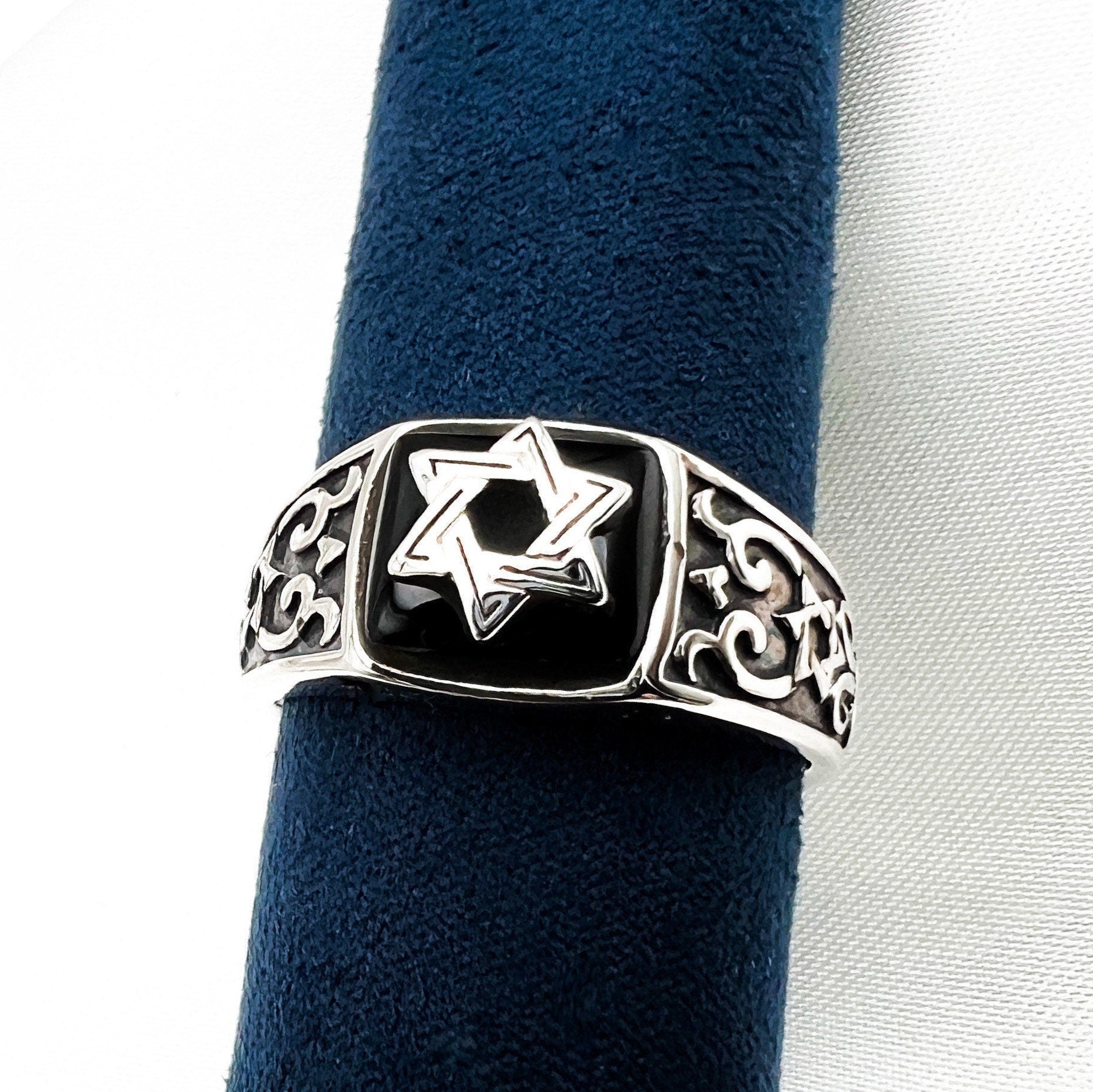 Sterling Silver Star of David Ring with Black Onyx Stone