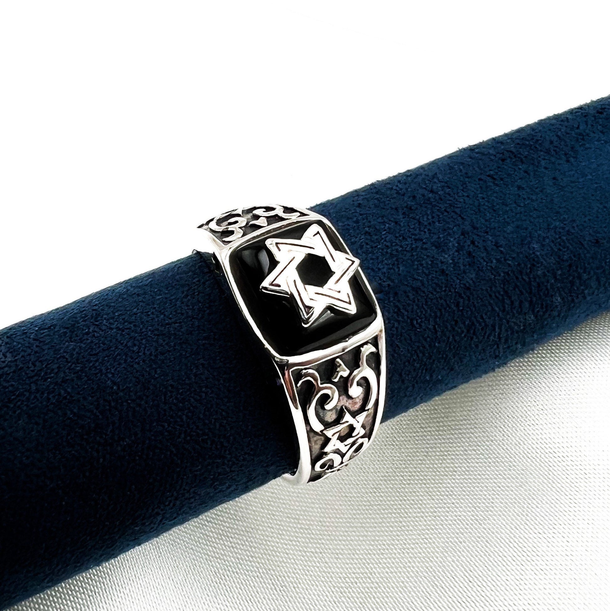 Sterling Silver Star of David Ring with Black Onyx Stone