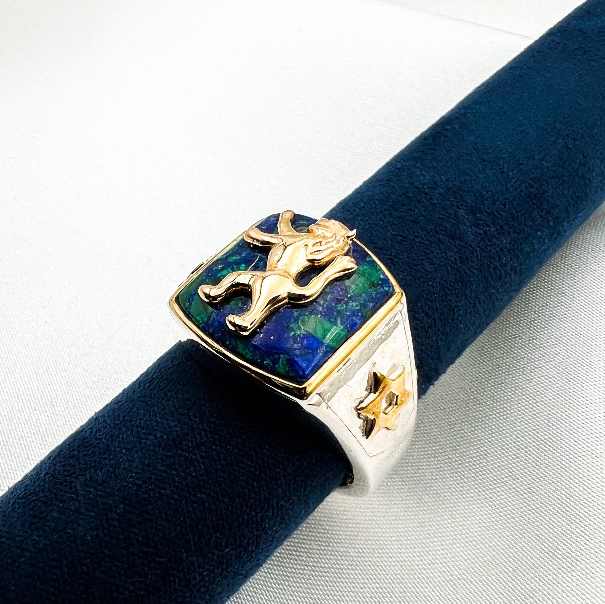 Lion of Judah King Solomon Ring with David Stars in 14k Gold