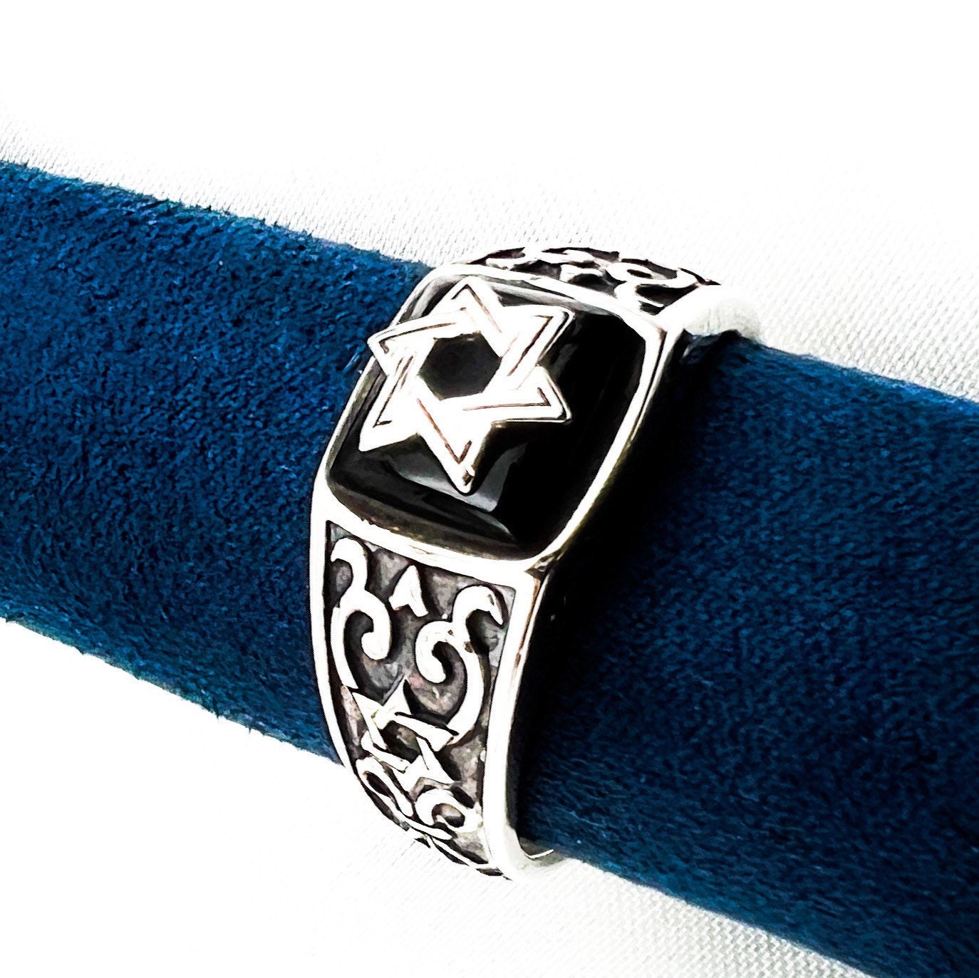 Sterling Silver Star of David Ring with Black Onyx Stone