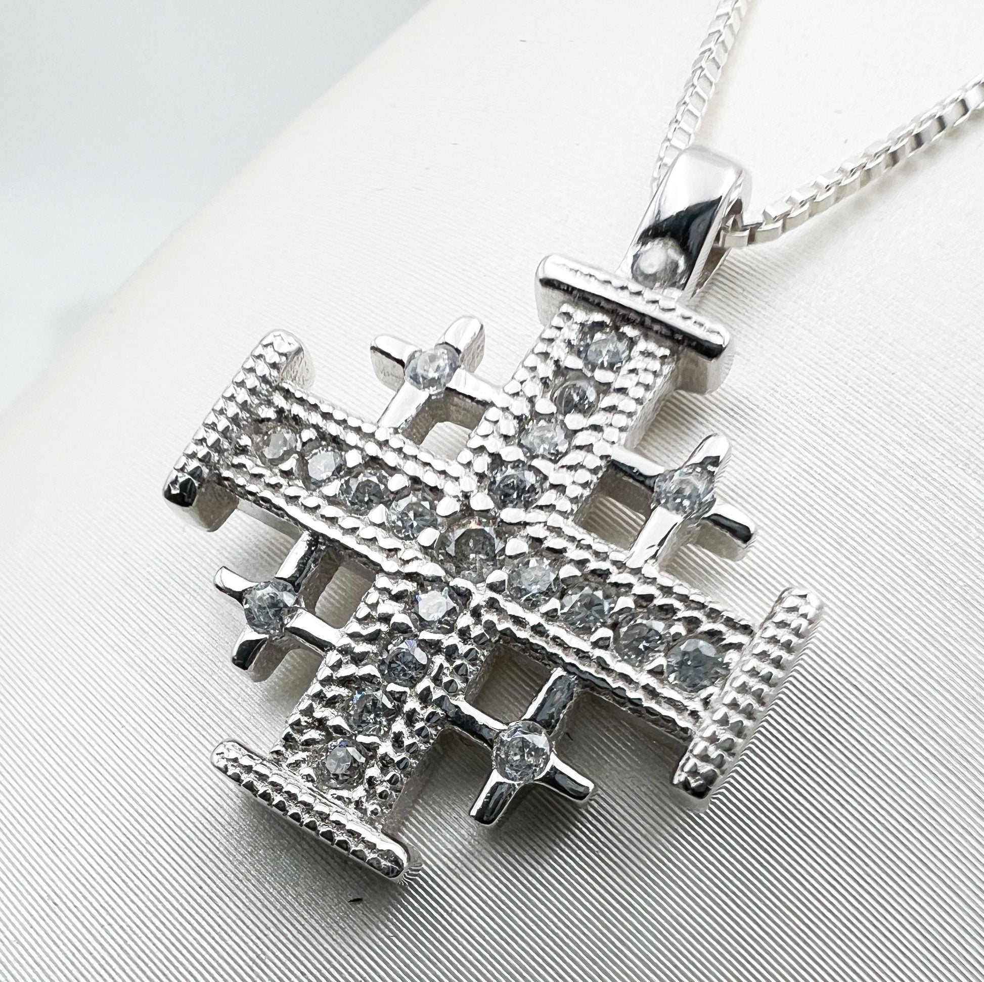 Jerusalem Cross Pendant in Silver 925 with White Zircons