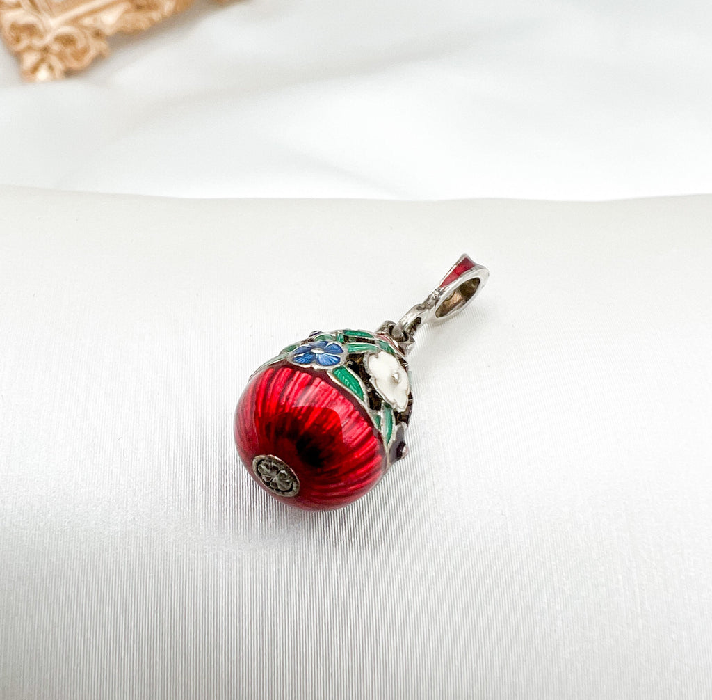 Elegant Colorful Flowers Blessing Egg Charm in Silver 925 with Enamel, Lobster Clip