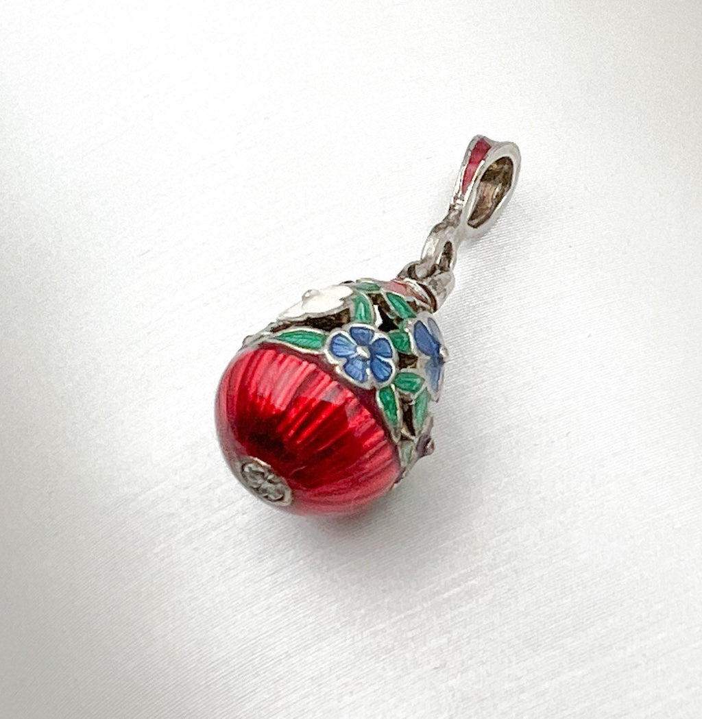 Elegant Colorful Flowers Blessing Egg Charm in Silver 925 with Enamel, Lobster Clip