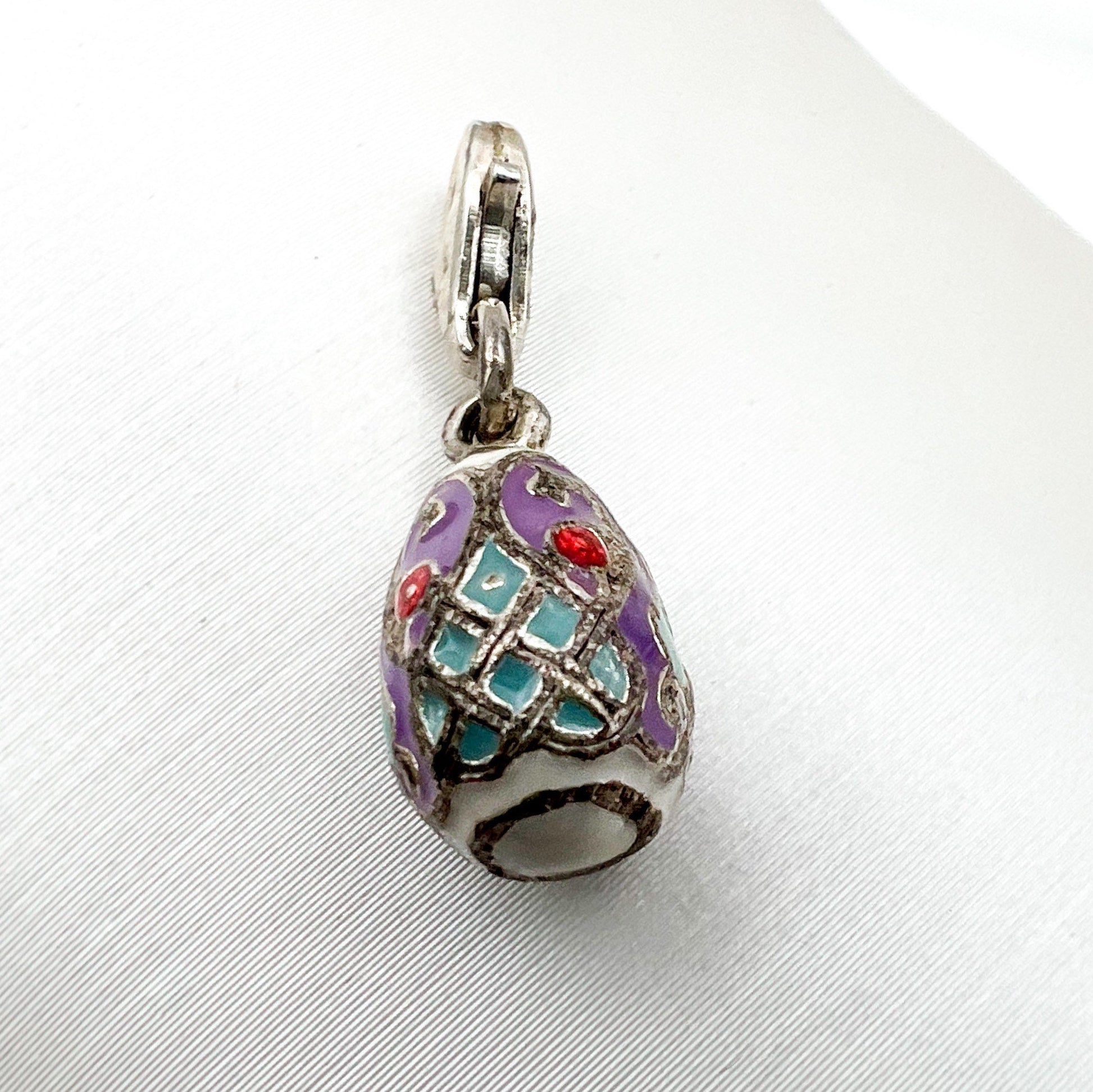 Vibrant Blessing Egg Charm with Purple and Turquoise Enamel