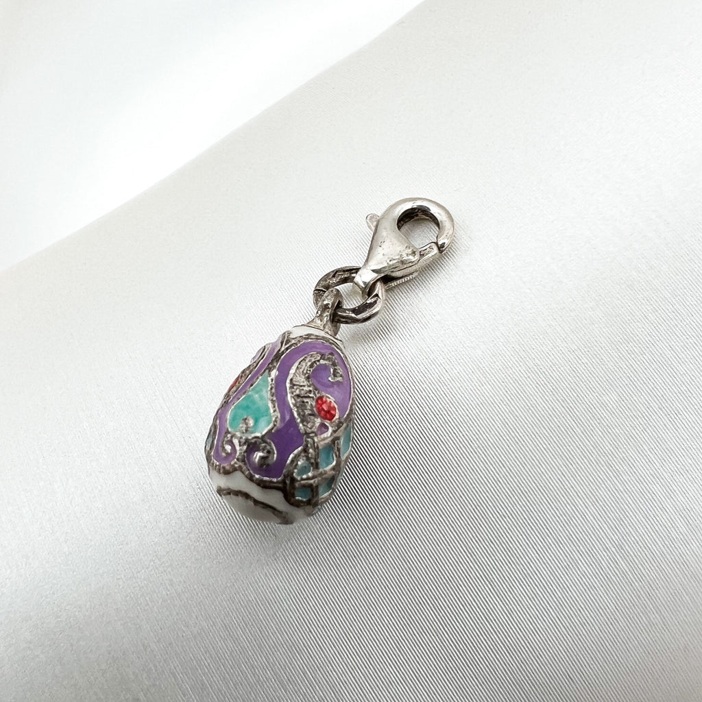 Vibrant Blessing Egg Charm with Purple and Turquoise Enamel