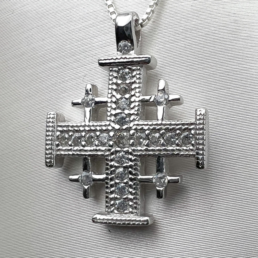 Jerusalem Cross Pendant in Silver 925 with White Zircons