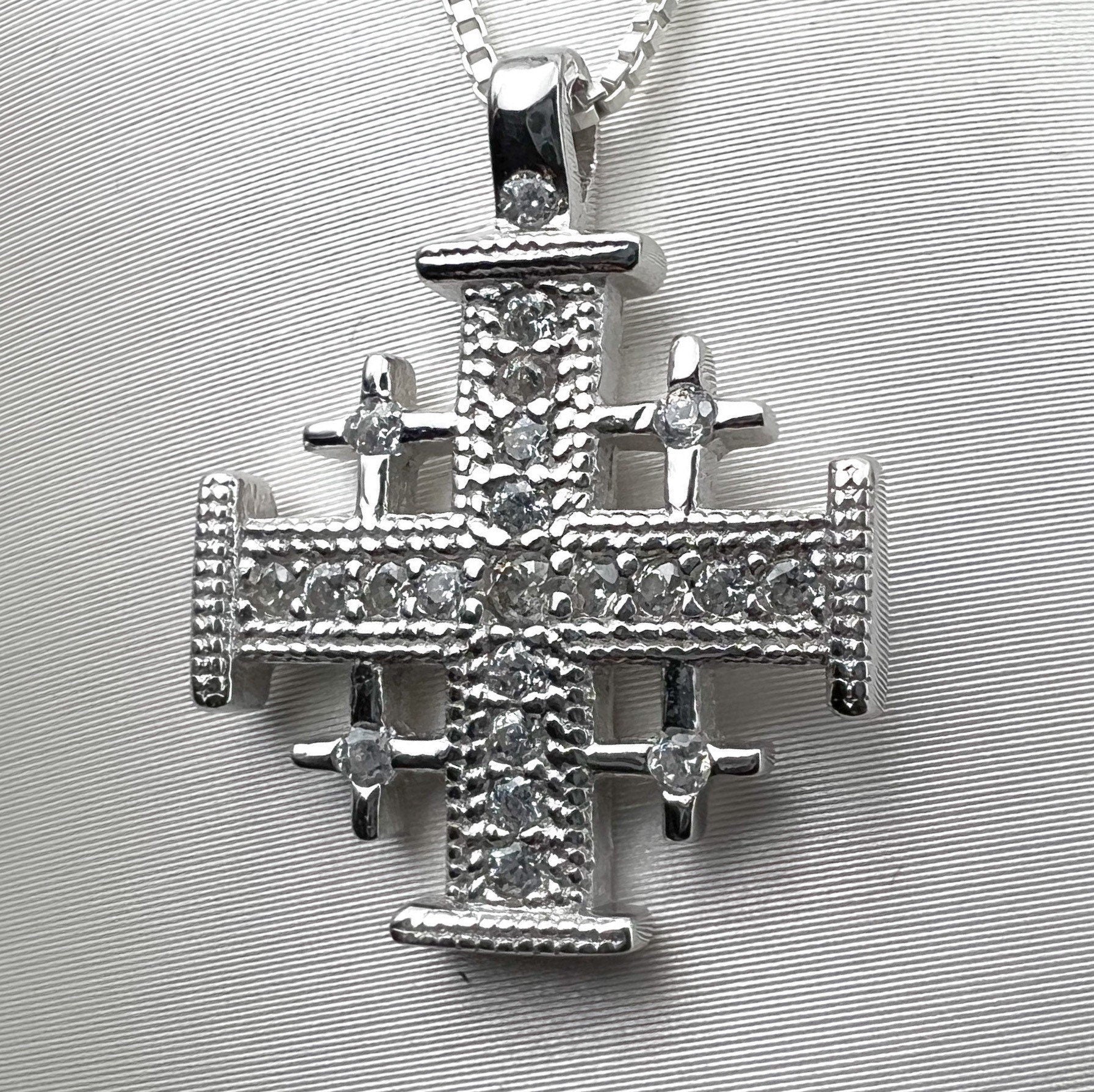 Jerusalem Cross Pendant in Silver 925 with White Zircons