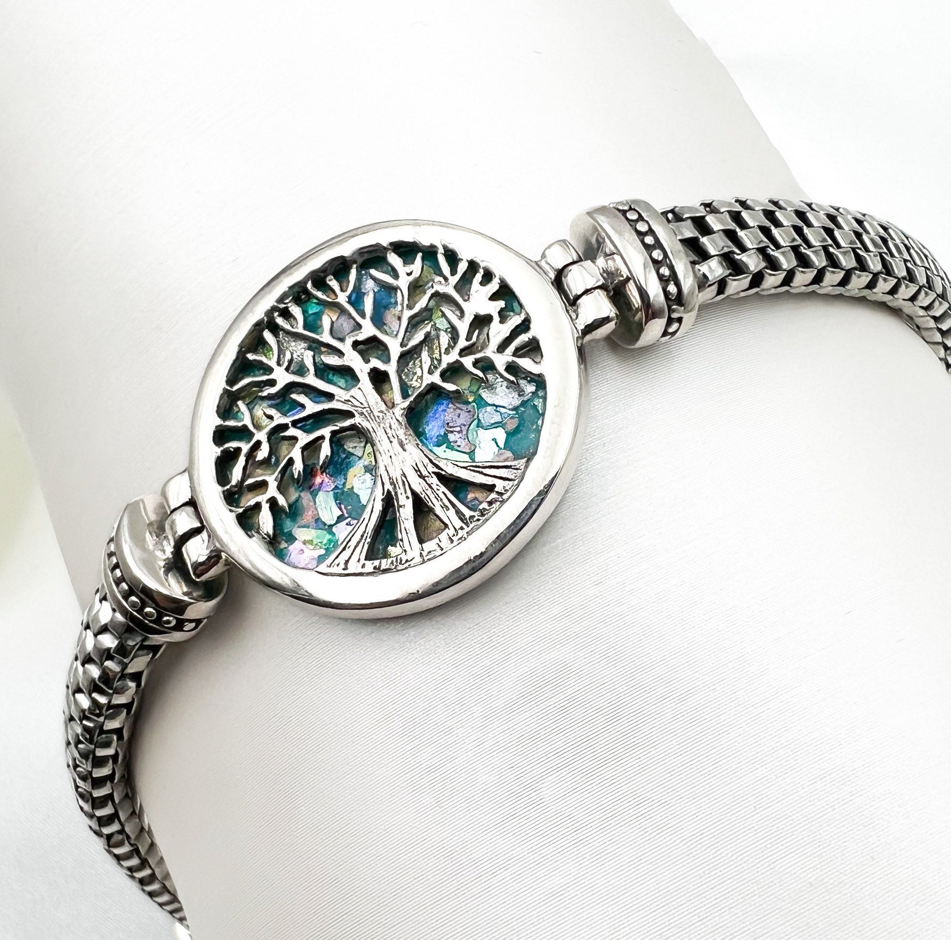 Tree of Life Bracelet in Sterling Silver 925 with Roman Glass