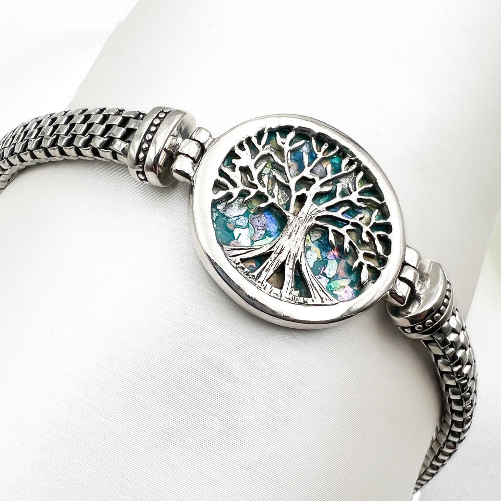 Tree of Life Bracelet in Sterling Silver 925 with Roman Glass