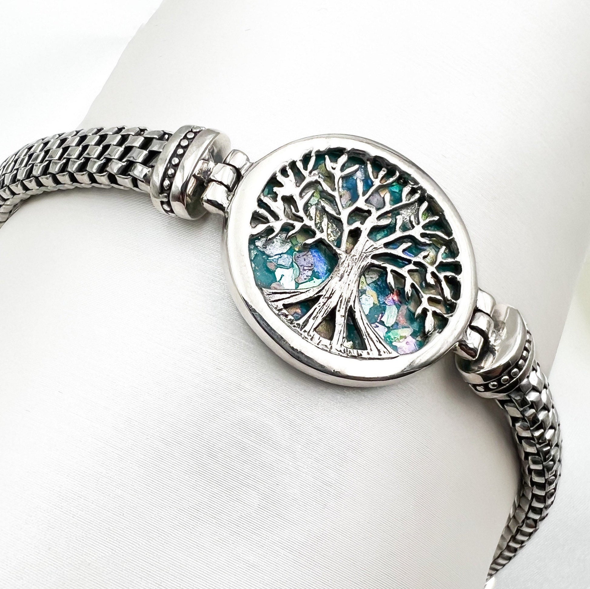 Tree of Life Bracelet in Sterling Silver 925 with Roman Glass