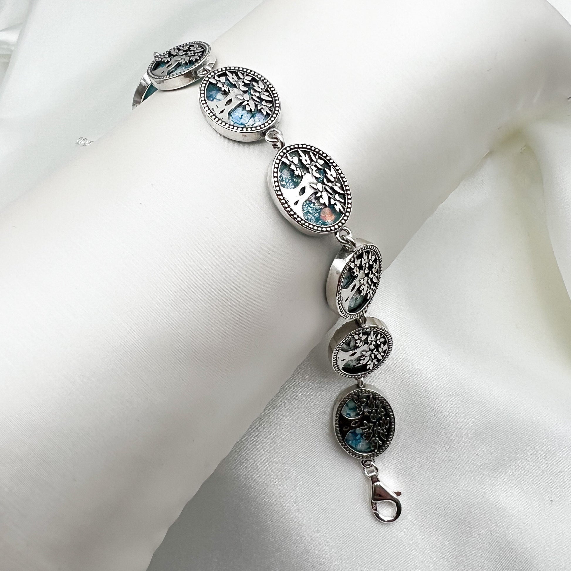 Tree of Life Bracelet in Silver 925 with Roman Glass