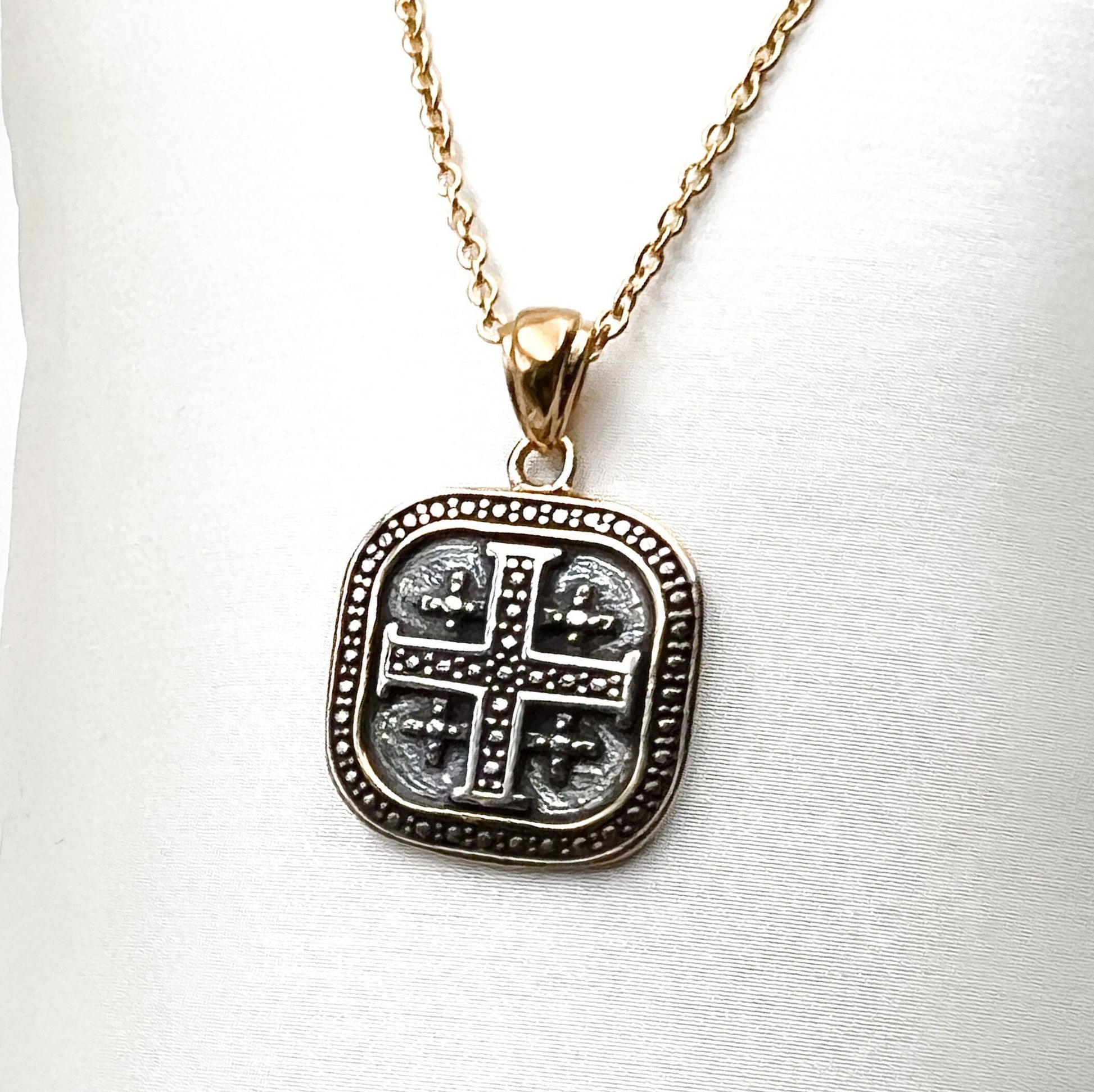Holy Land Jerusalem Cross Pendant in Silver 925 and Gold Blessing
