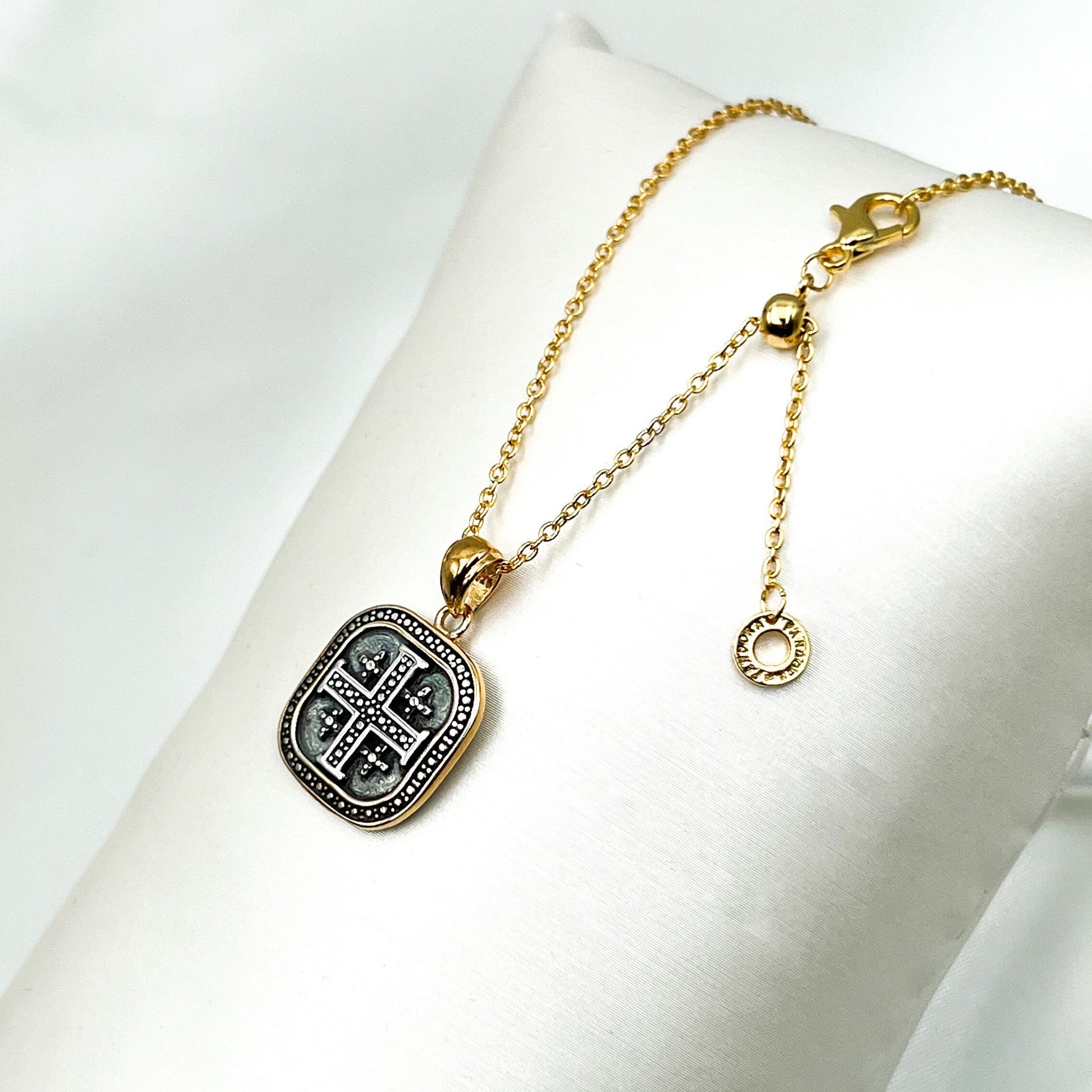 Holy Land Jerusalem Cross Pendant in Silver 925 and Gold Blessing