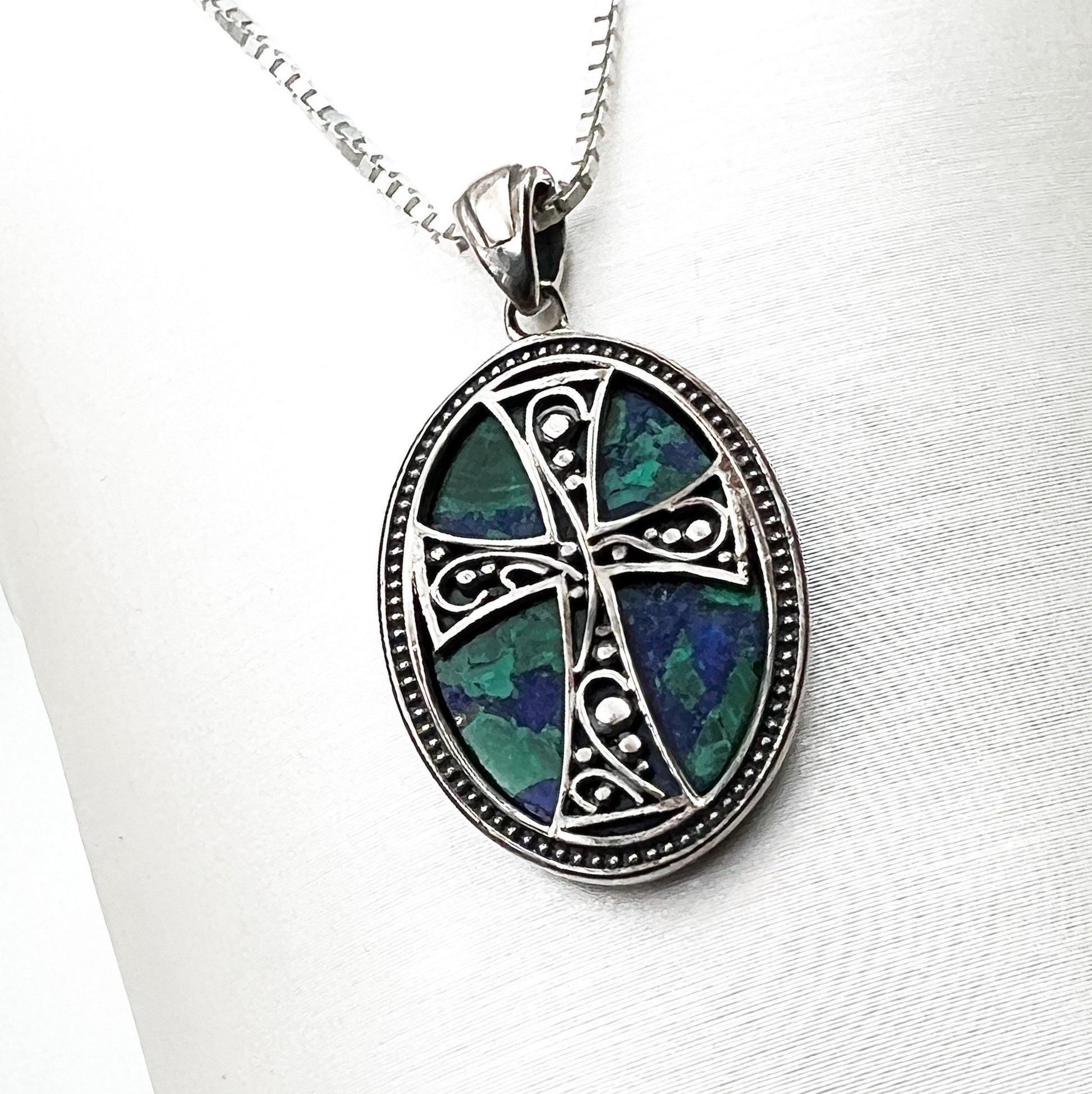 King Solomon Eilat Stone Cross Pendant with Silver 925 Chain