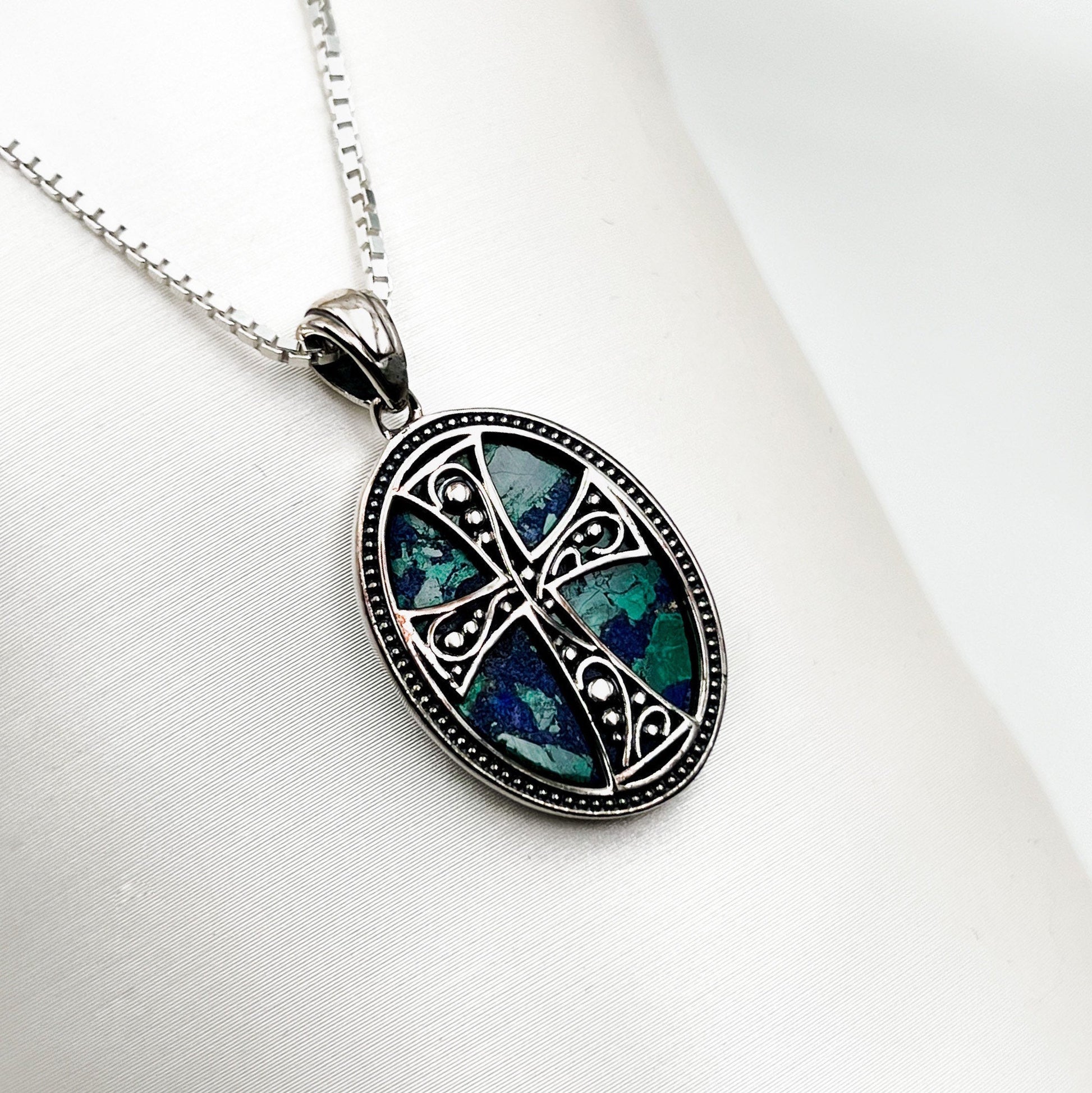 King Solomon Eilat Stone Cross Pendant with Silver 925 Chain