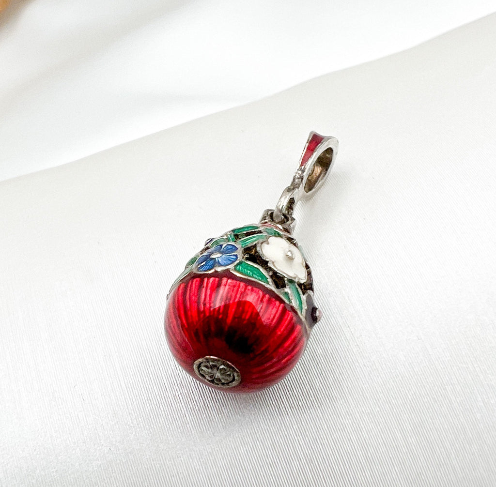 Elegant Colorful Flowers Blessing Egg Charm in Silver 925 with Enamel, Lobster Clip