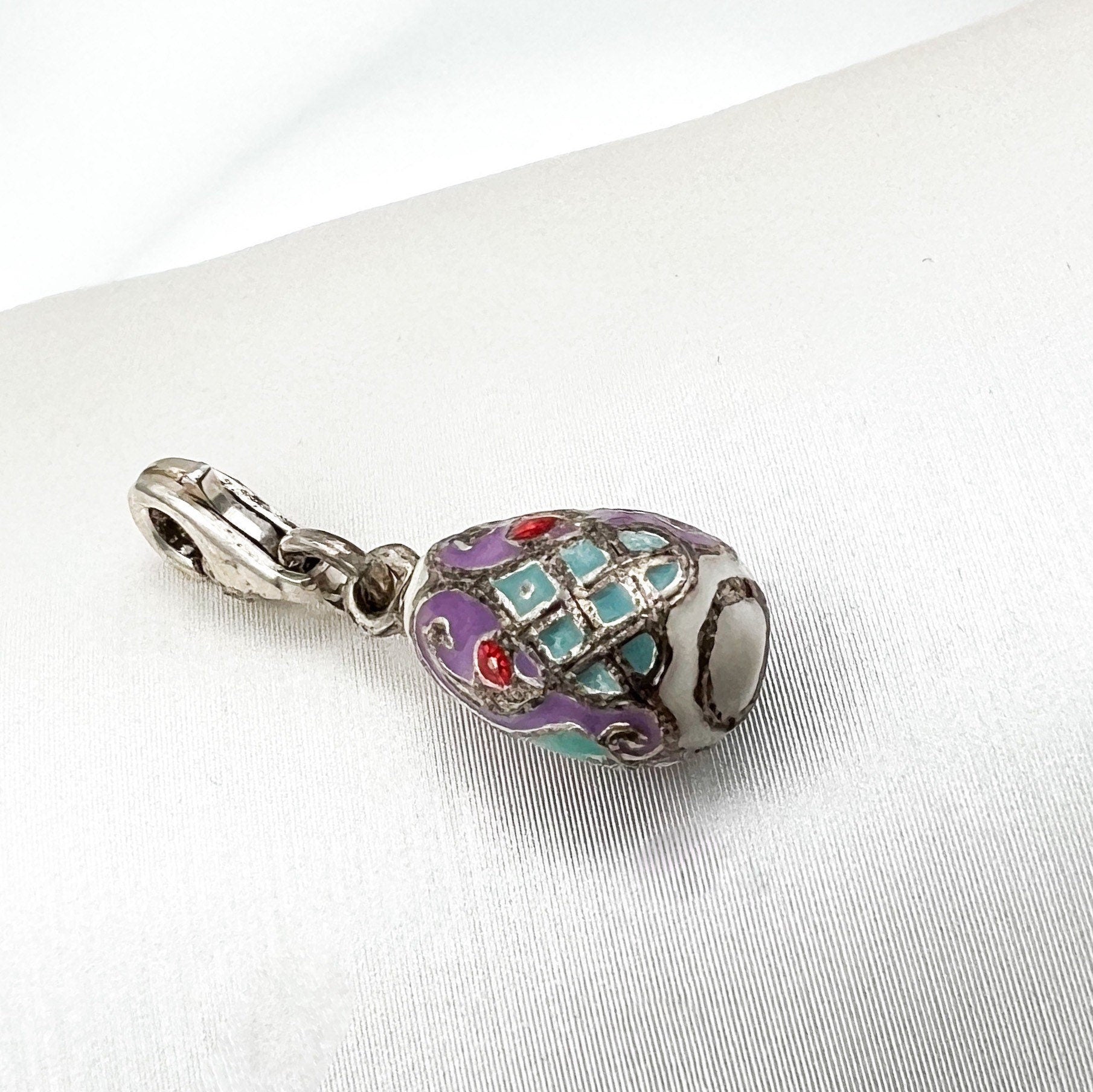 Vibrant Blessing Egg Charm with Purple and Turquoise Enamel