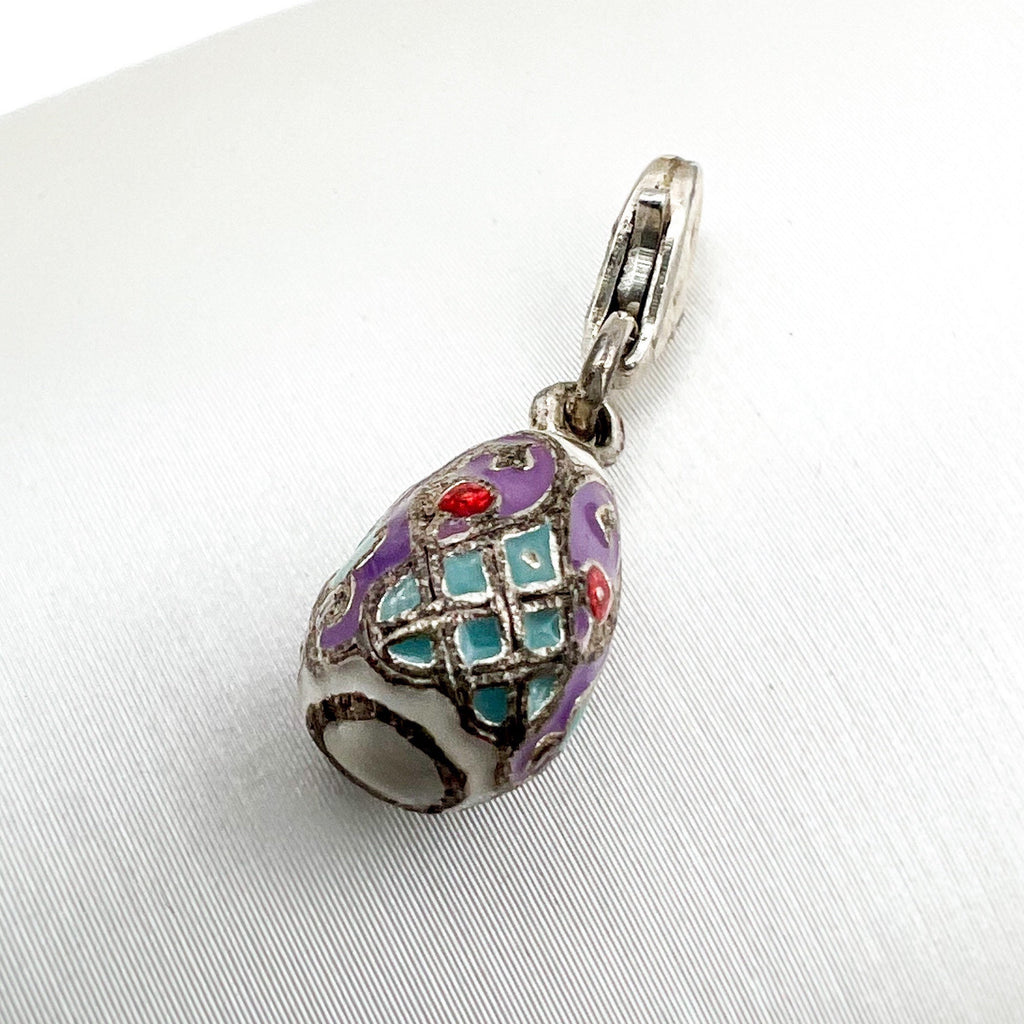 Vibrant Blessing Egg Charm with Purple and Turquoise Enamel