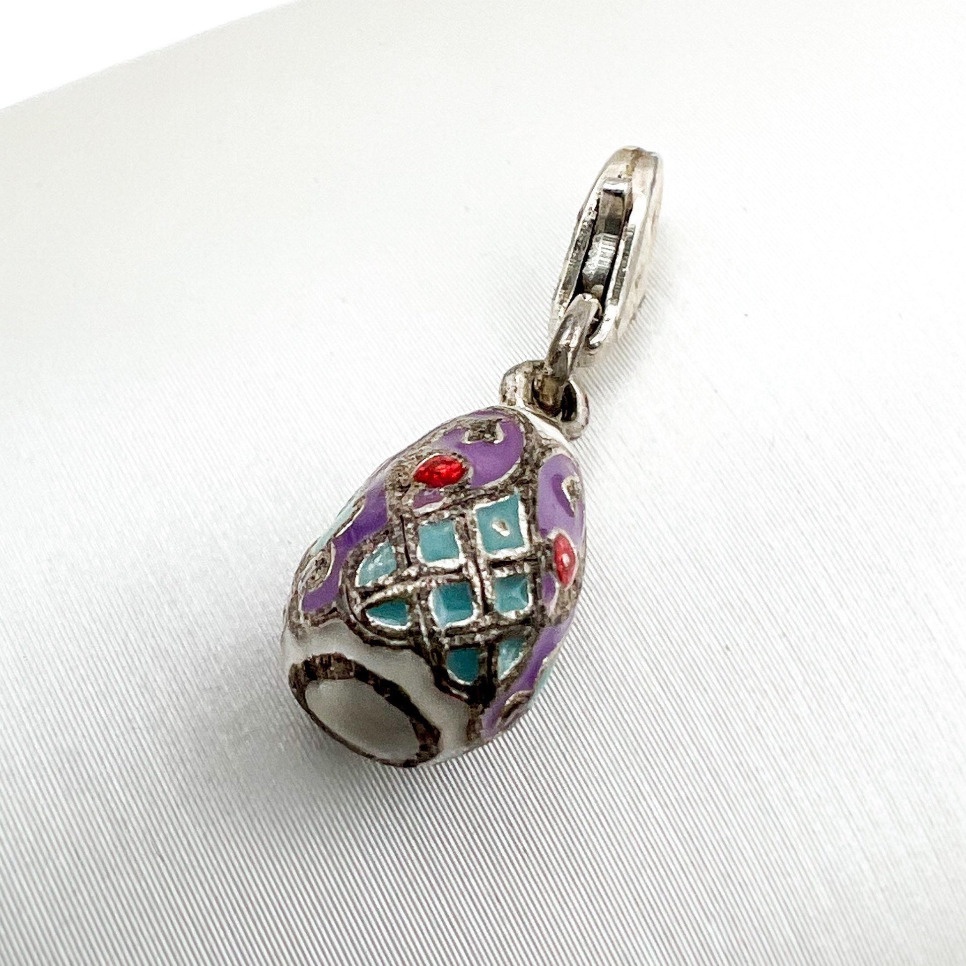 Vibrant Blessing Egg Charm with Purple and Turquoise Enamel
