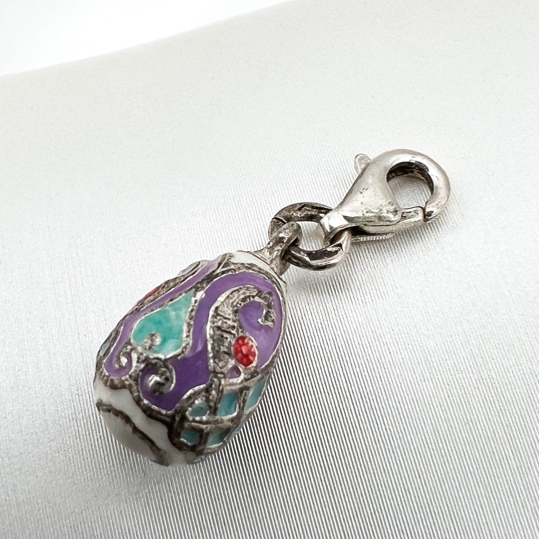 Vibrant Blessing Egg Charm with Purple and Turquoise Enamel