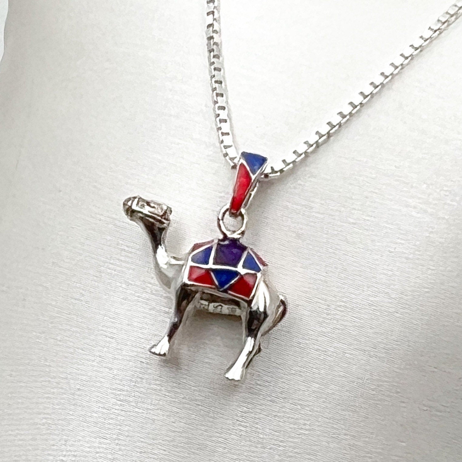 Camel Pendant in Sterling Silver with Enamel Finish – Includes Elegant Chain