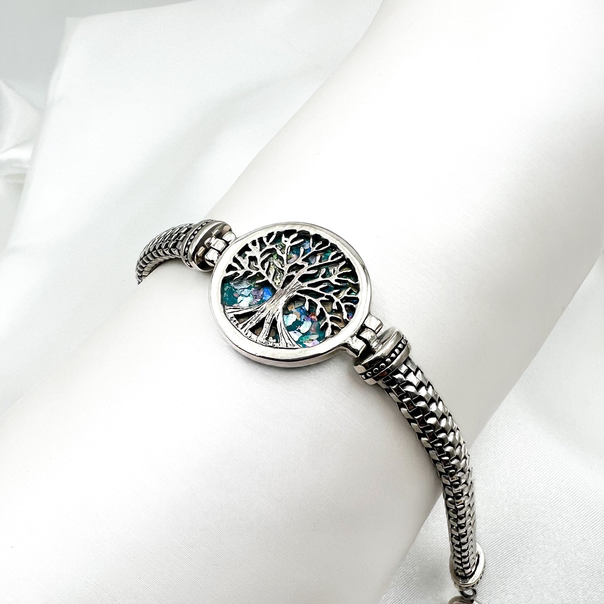 Tree of Life Bracelet in Sterling Silver 925 with Roman Glass