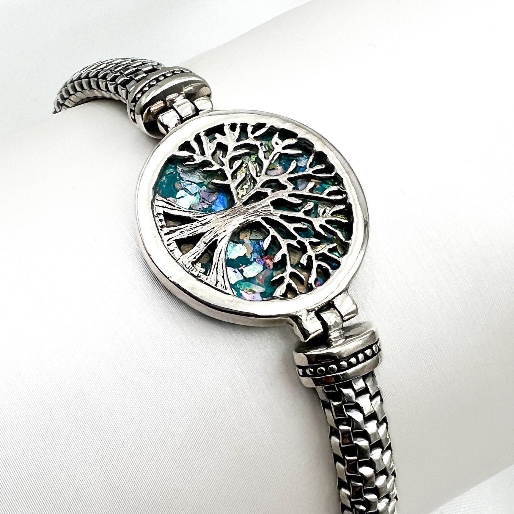 Tree of Life Bracelet in Sterling Silver 925 with Roman Glass