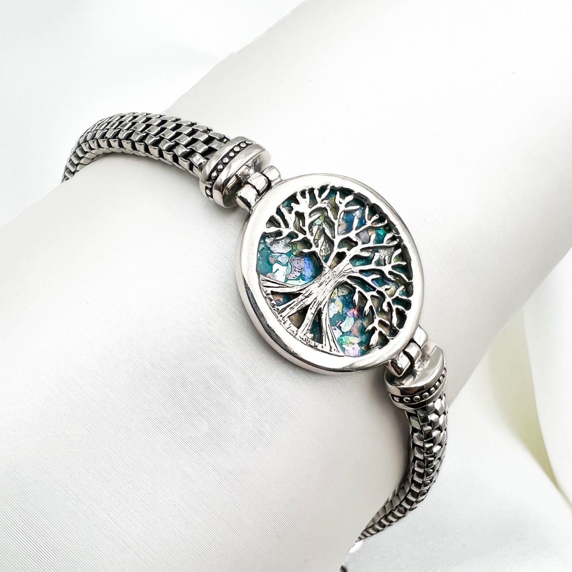 Tree of Life Bracelet in Sterling Silver 925 with Roman Glass