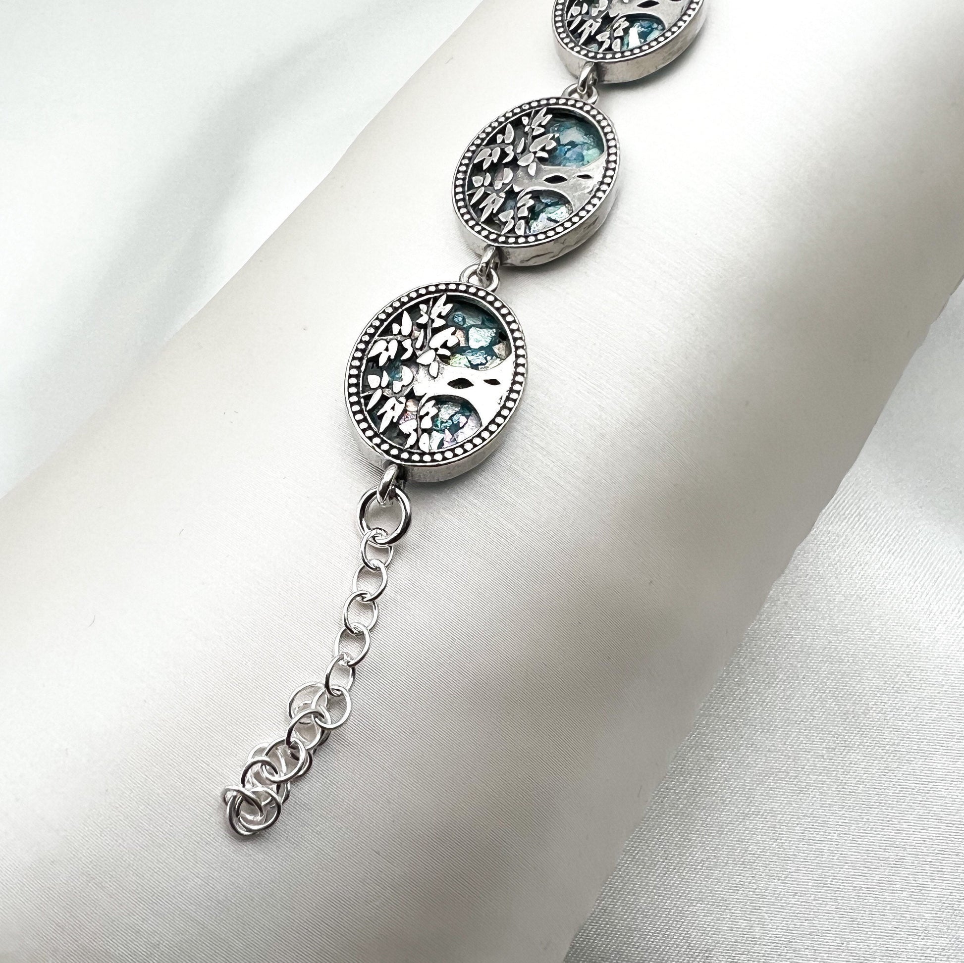Tree of Life Bracelet in Silver 925 with Roman Glass