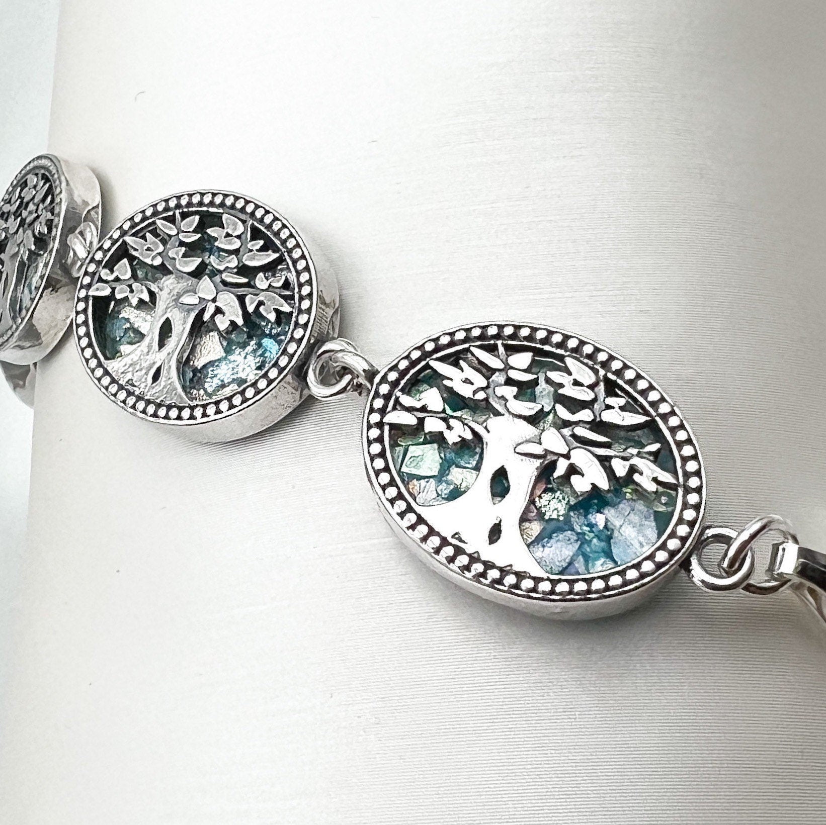 Tree of Life Bracelet in Silver 925 with Roman Glass