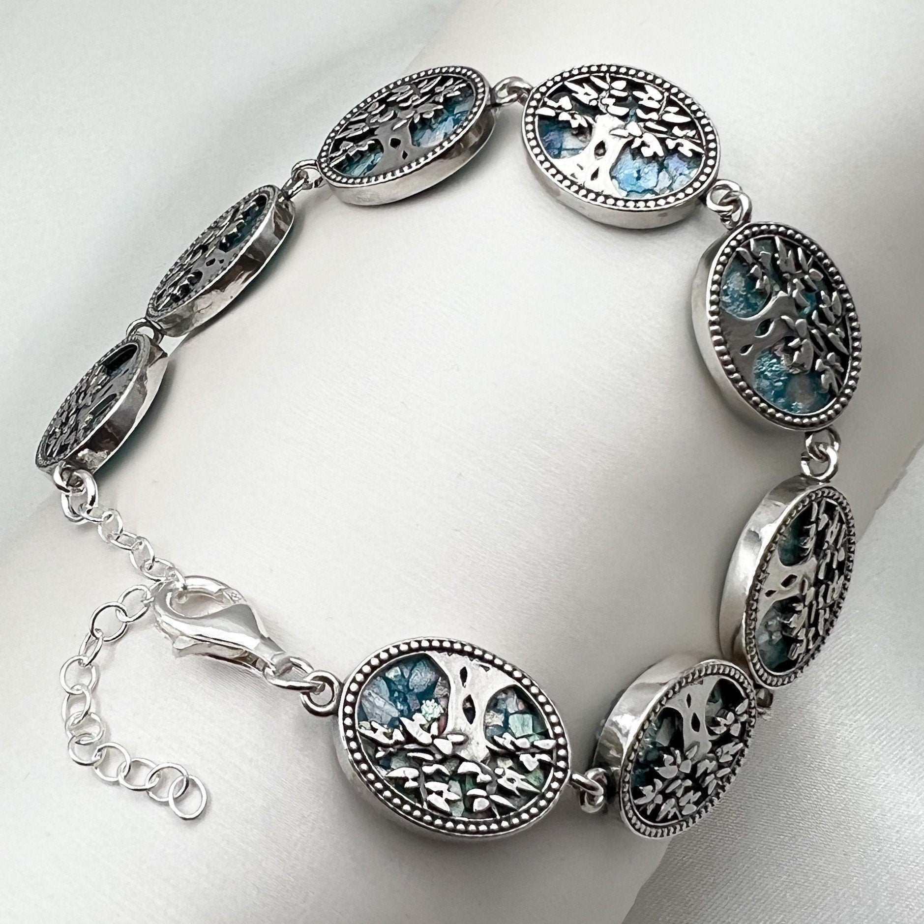 Tree of Life Bracelet in Silver 925 with Roman Glass
