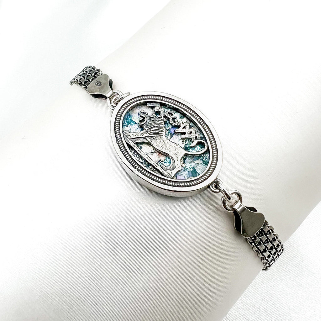 Lion of Judah Roman Glass Bracelet in Silver 925