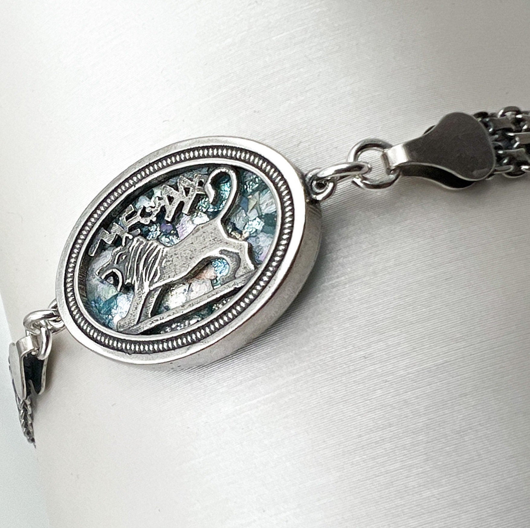 Lion of Judah Roman Glass Bracelet in Silver 925