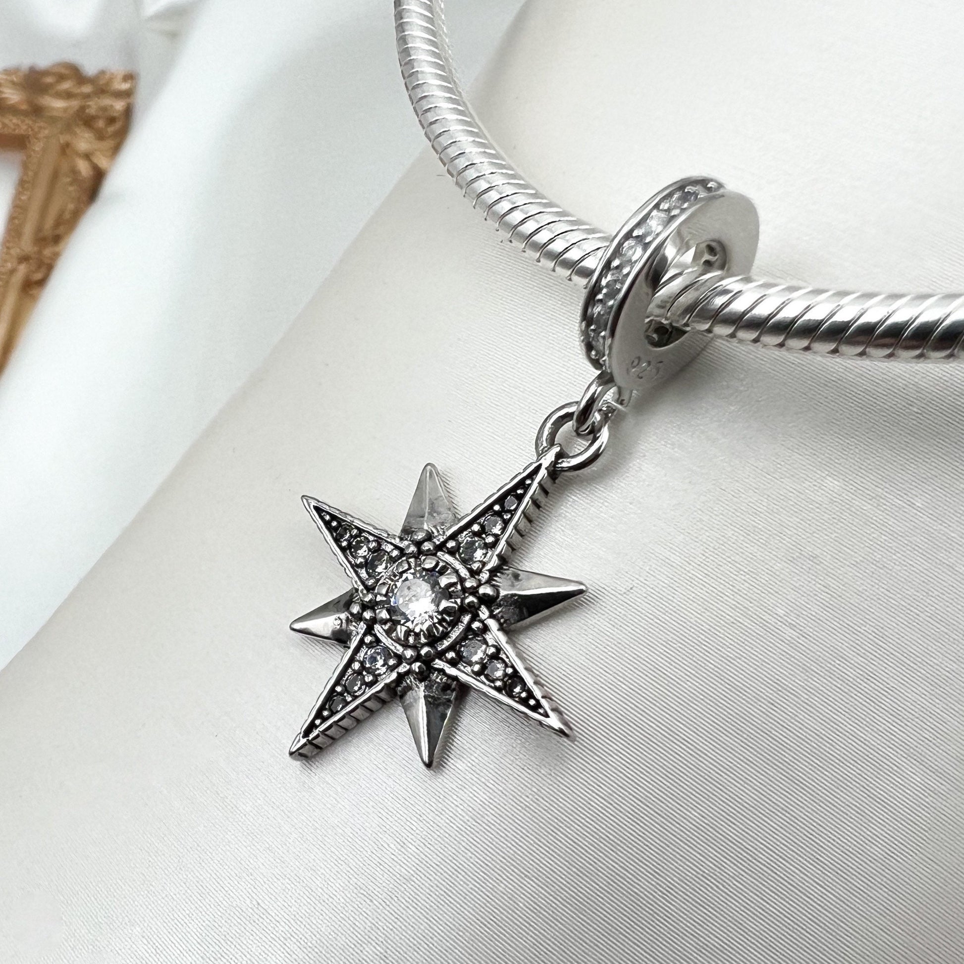 Star of Bethlehem Charm in Silver 925 with Sparkling Zircons - Perfect for Pandora Bracelets
