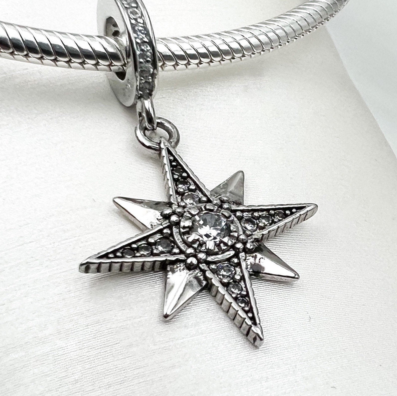 Star of Bethlehem Charm in Silver 925 with Sparkling Zircons - Perfect for Pandora Bracelets
