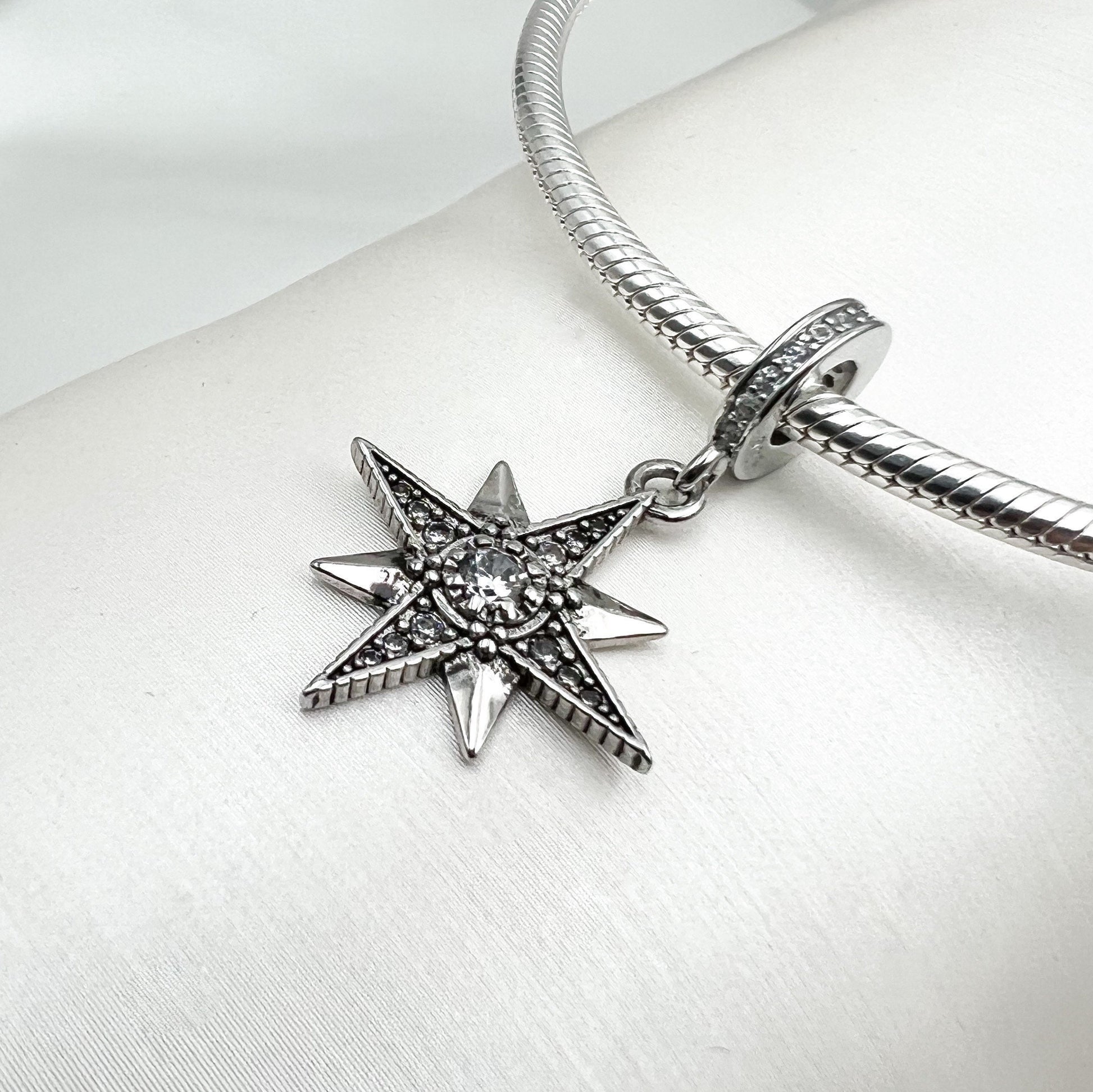 Star of Bethlehem Charm in Silver 925 with Sparkling Zircons - Perfect for Pandora Bracelets